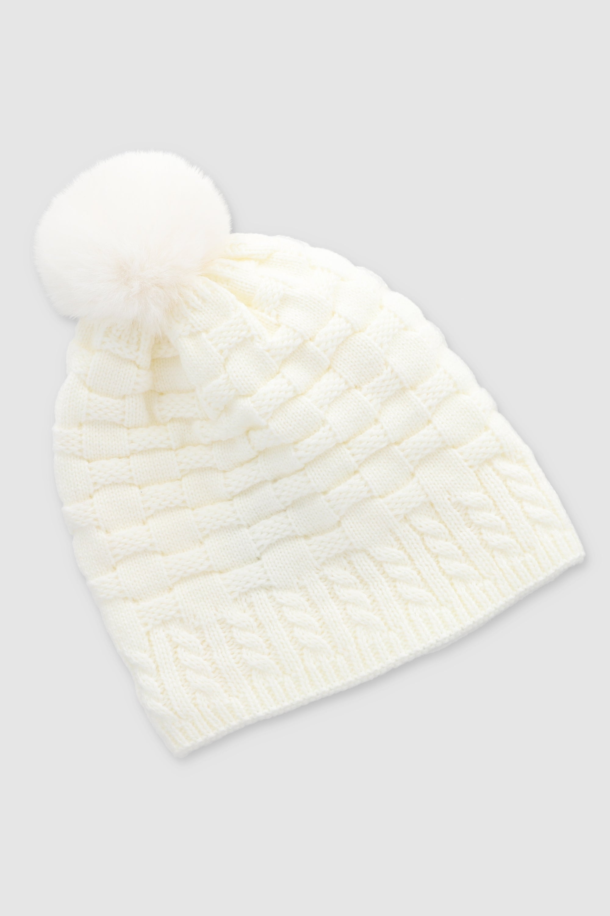 Gorro tejido cuadros BLANCO