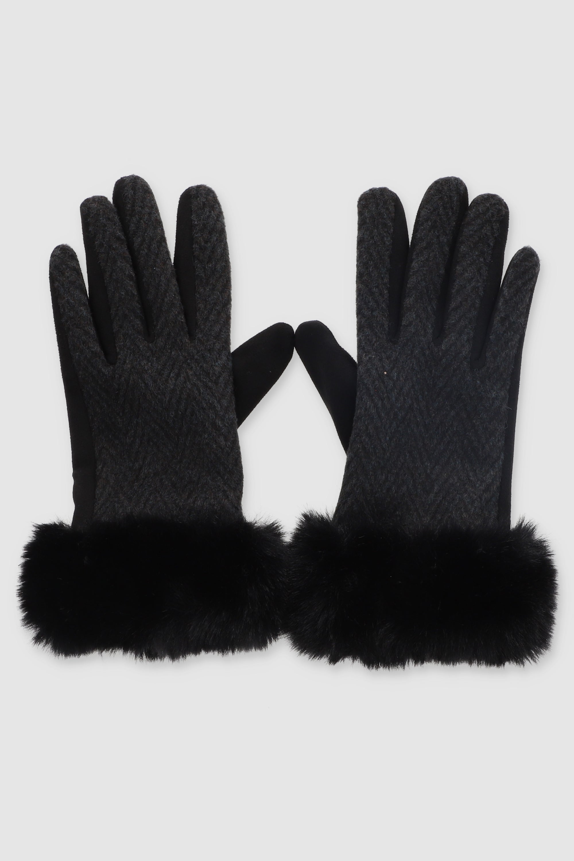 Guantes estampado geométrico peluche bicolor NEGRO