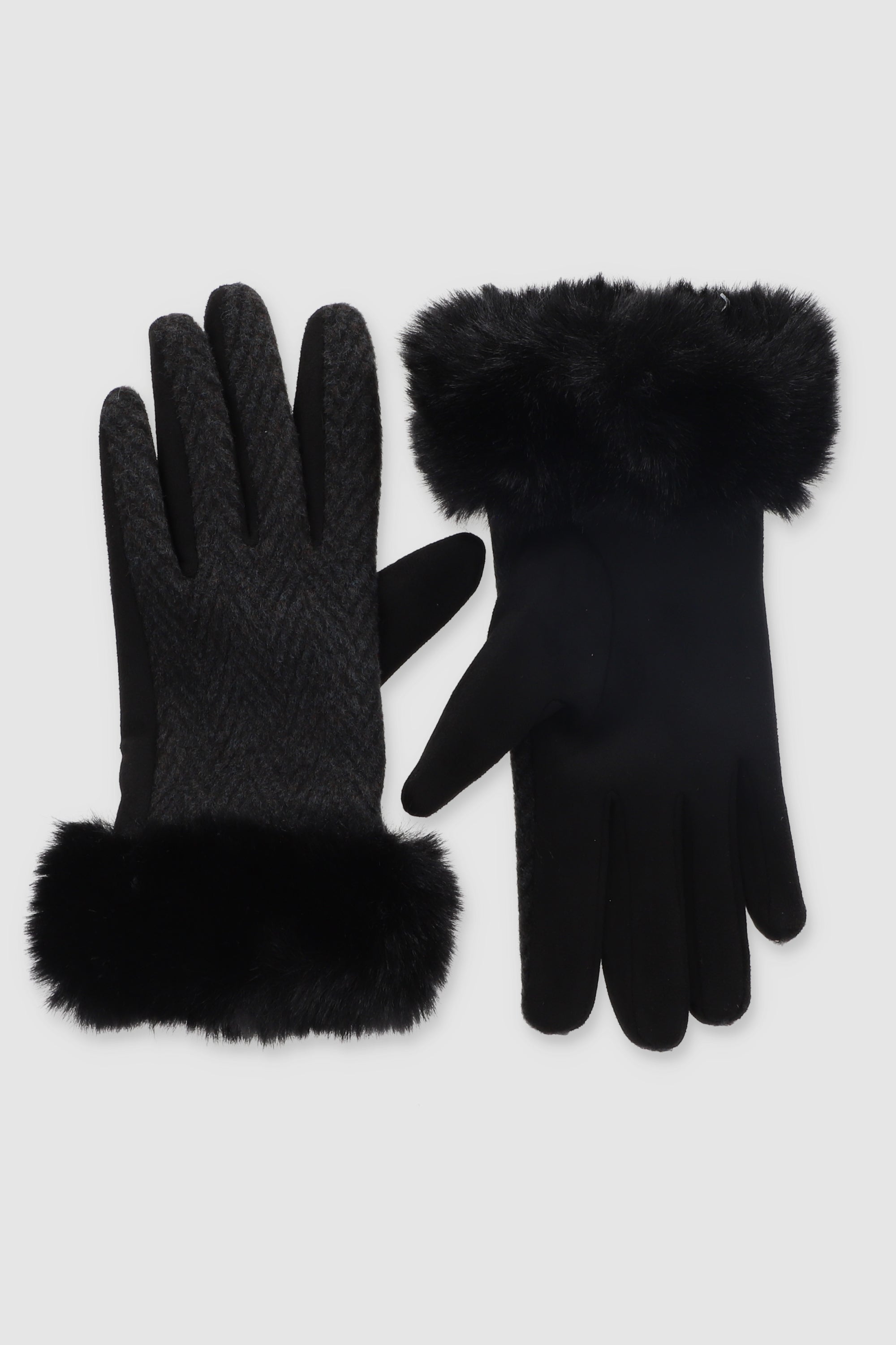 Guantes estampado geométrico peluche bicolor NEGRO