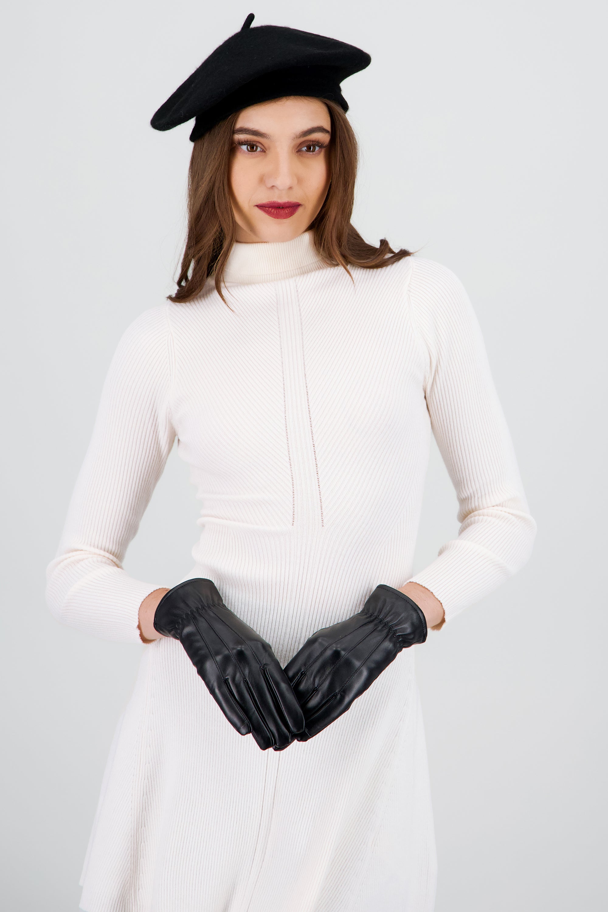 Guantes efecto piel monocolor NEGRO