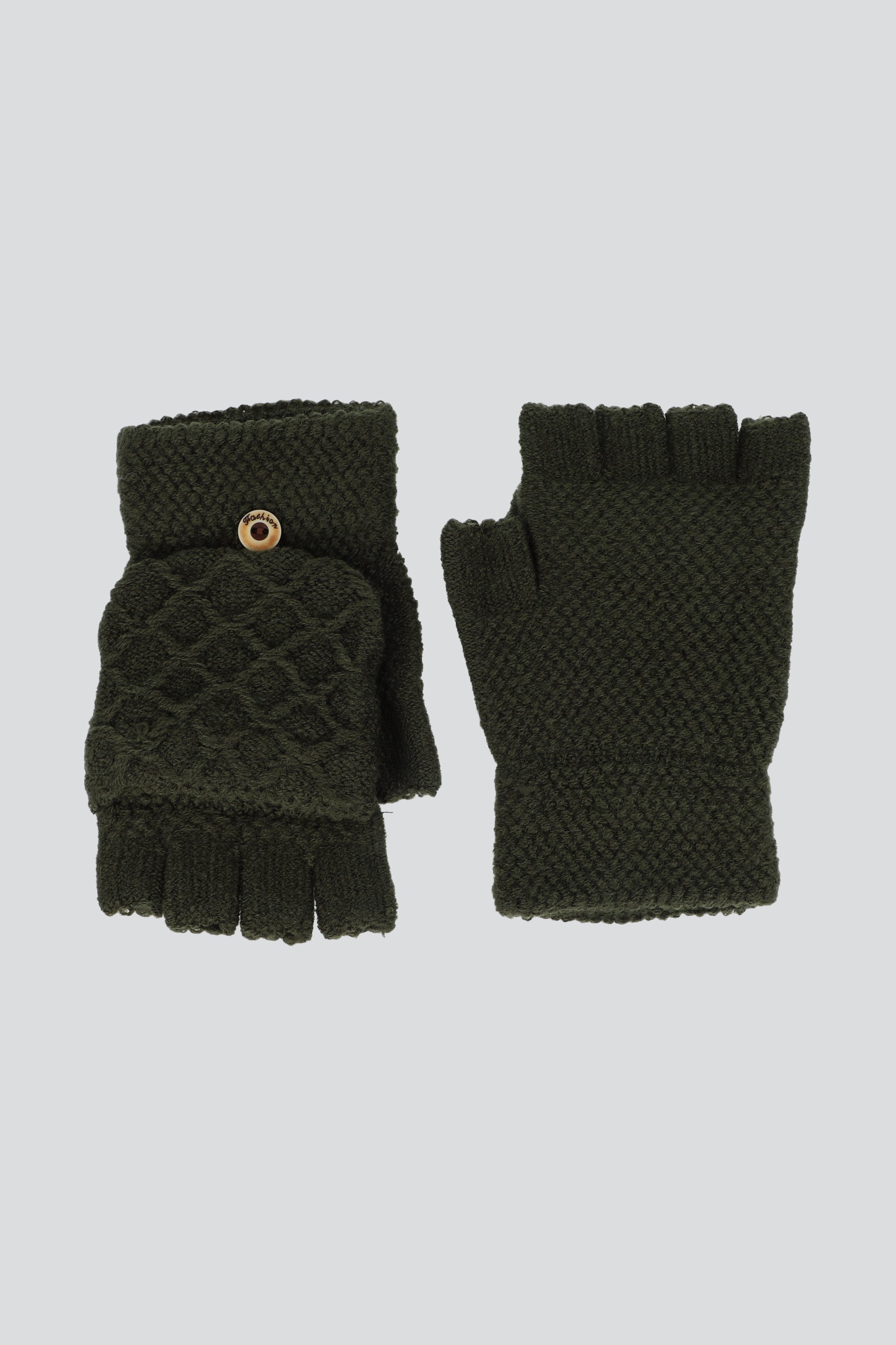 Guantes dedos descubiertos desmontable botón OLIVO