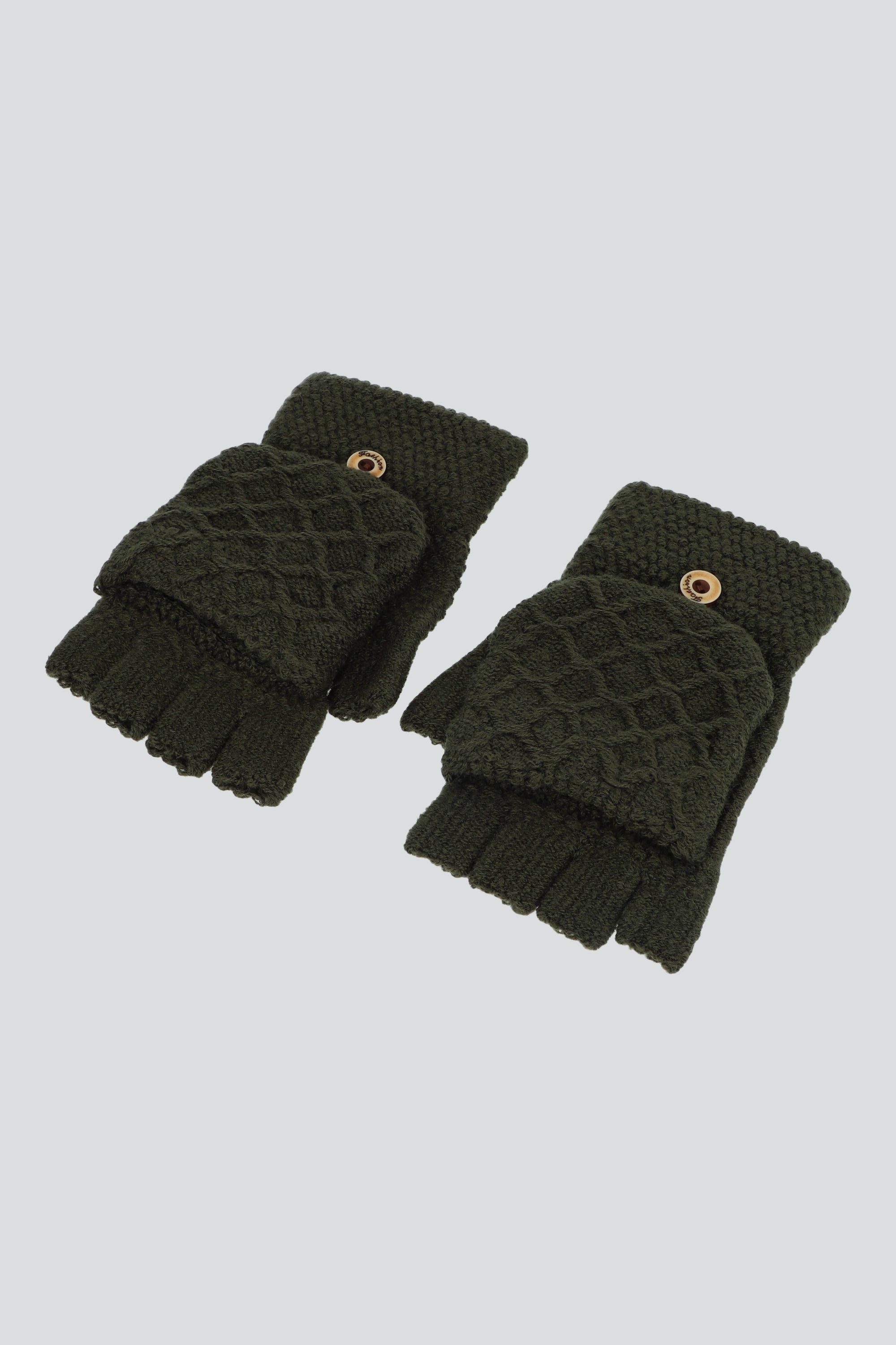 Guantes dedos descubiertos desmontable botón OLIVO