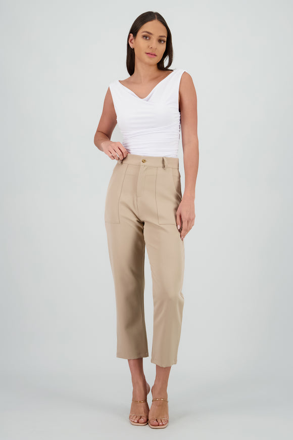 Pantalón Cintura Alta Capri Bolsas