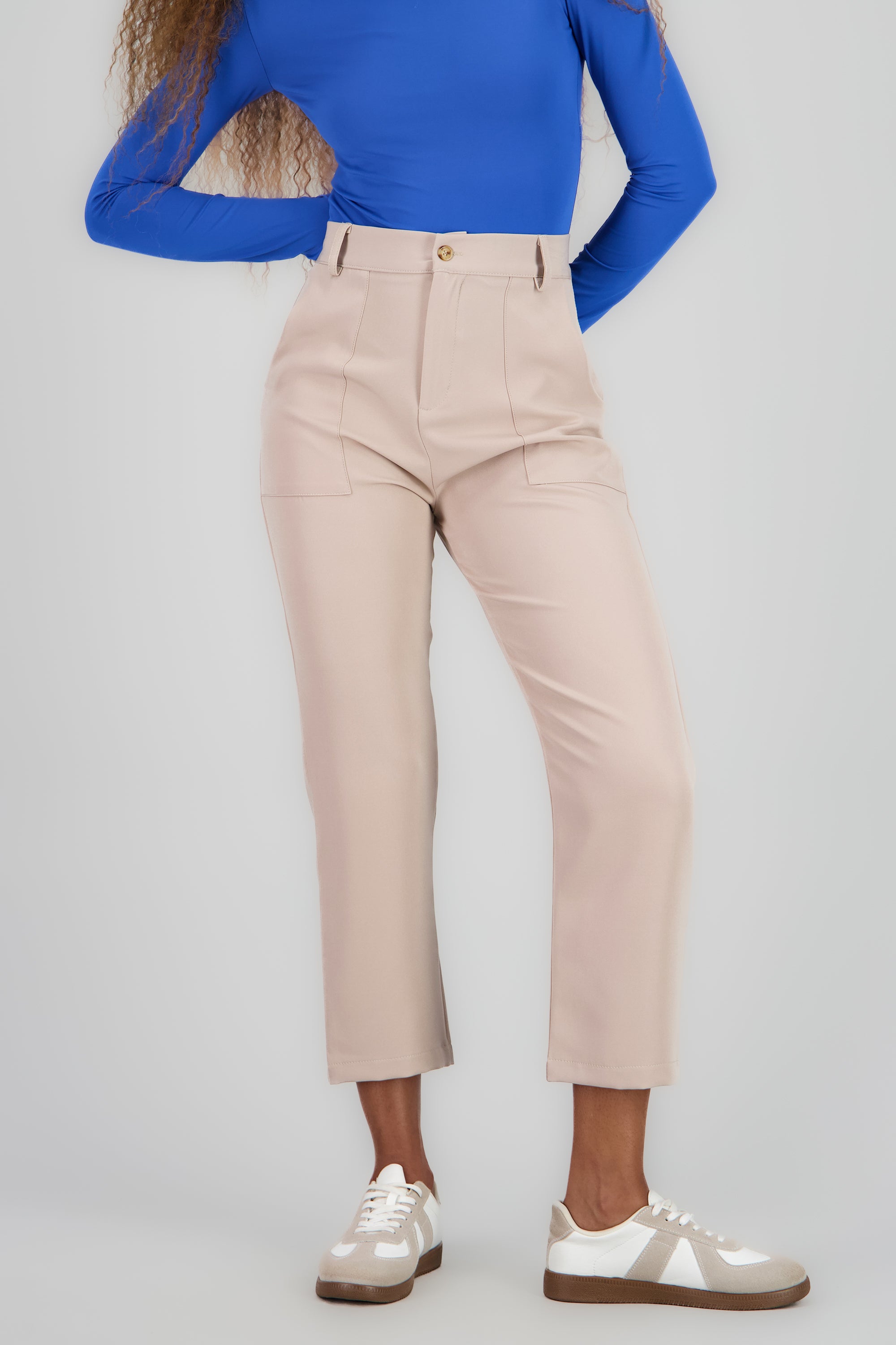 Pantalón Cintura Alta Capri Bolsas BEIGE