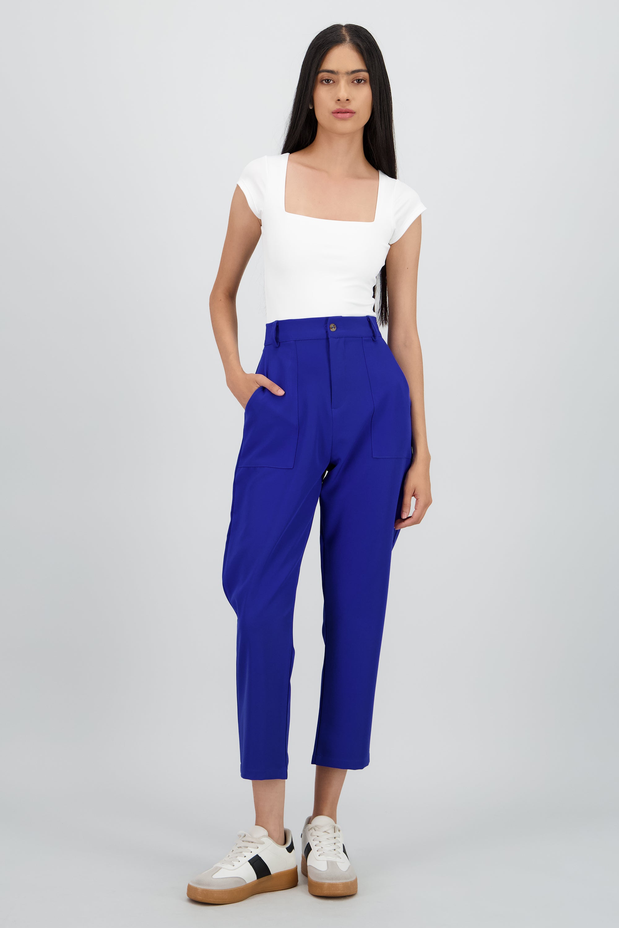 Pantalón Cintura Alta Capri Bolsas AZUL