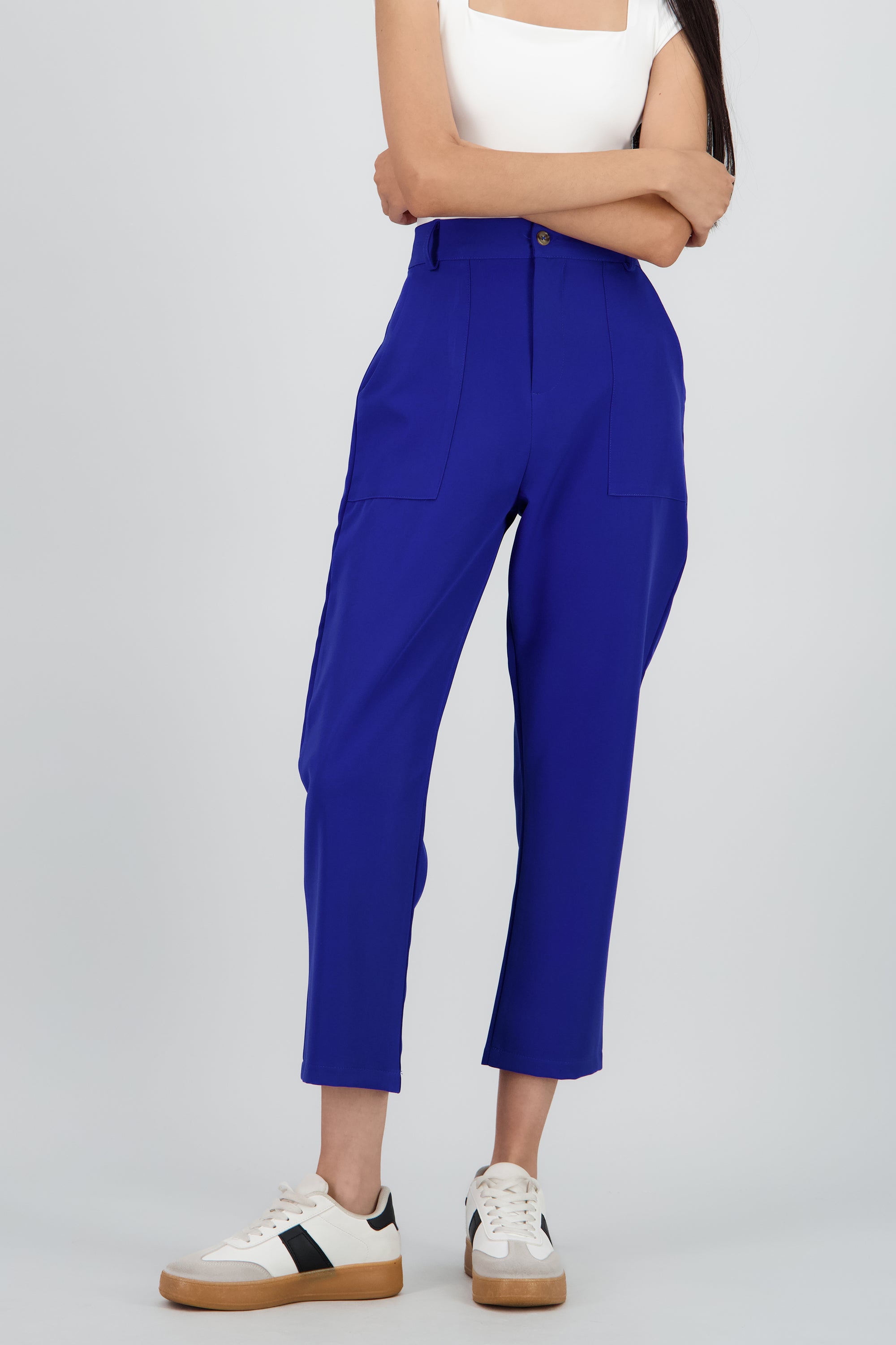 Pantalón Cintura Alta Capri Bolsas AZUL