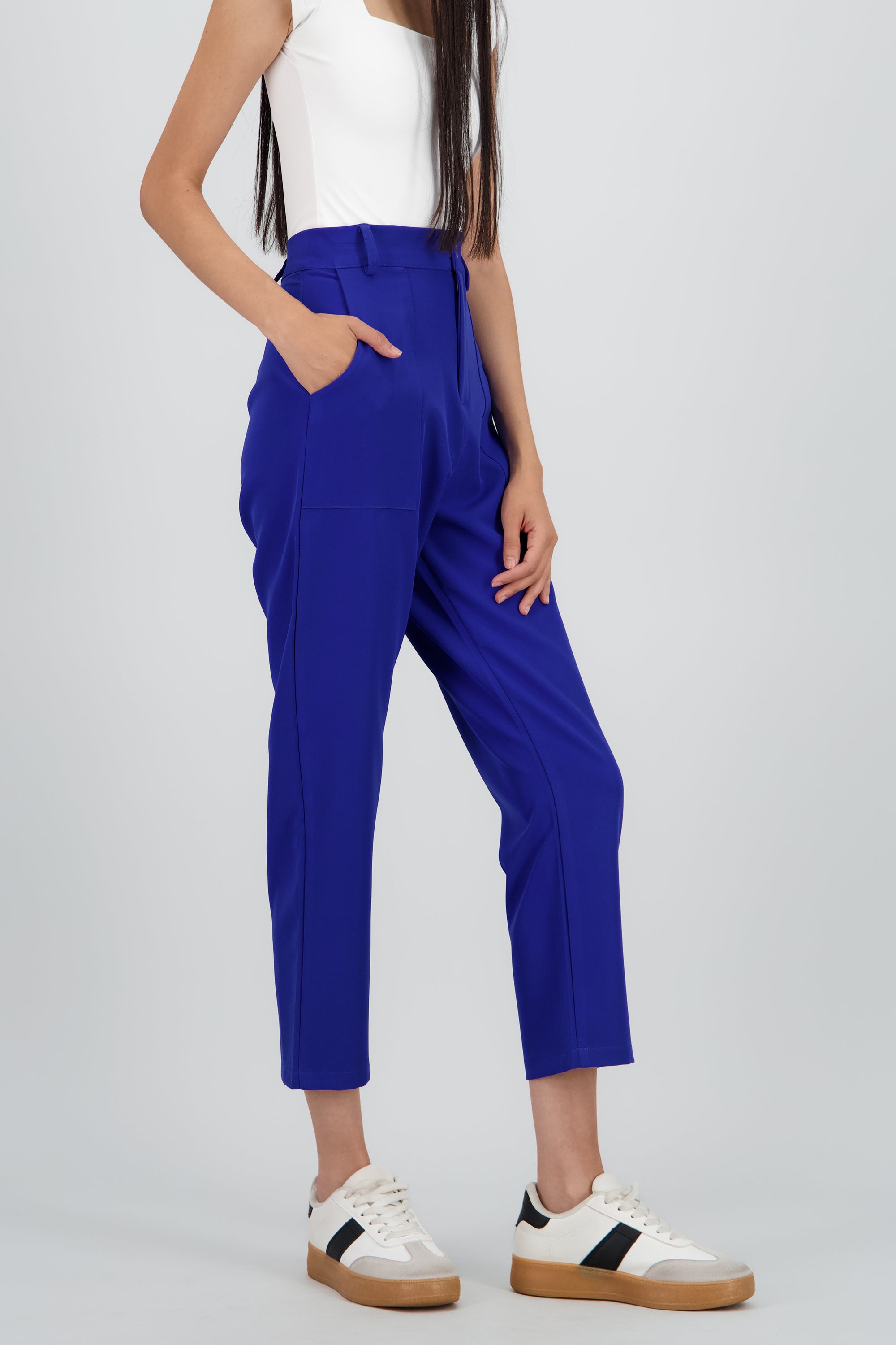 Pantalón Cintura Alta Capri Bolsas AZUL