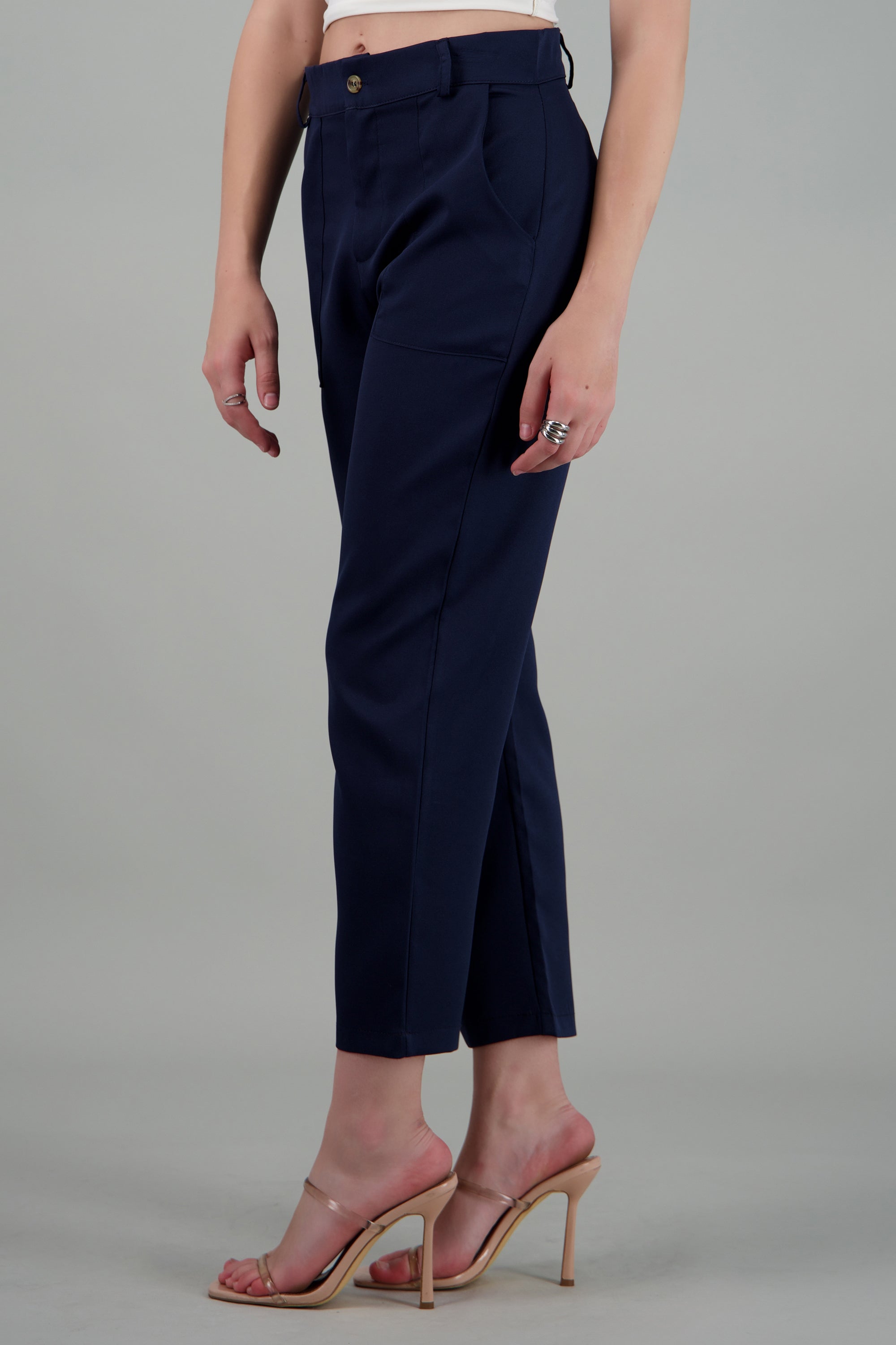 Pantalón Cintura Alta Capri Bolsas MARINO