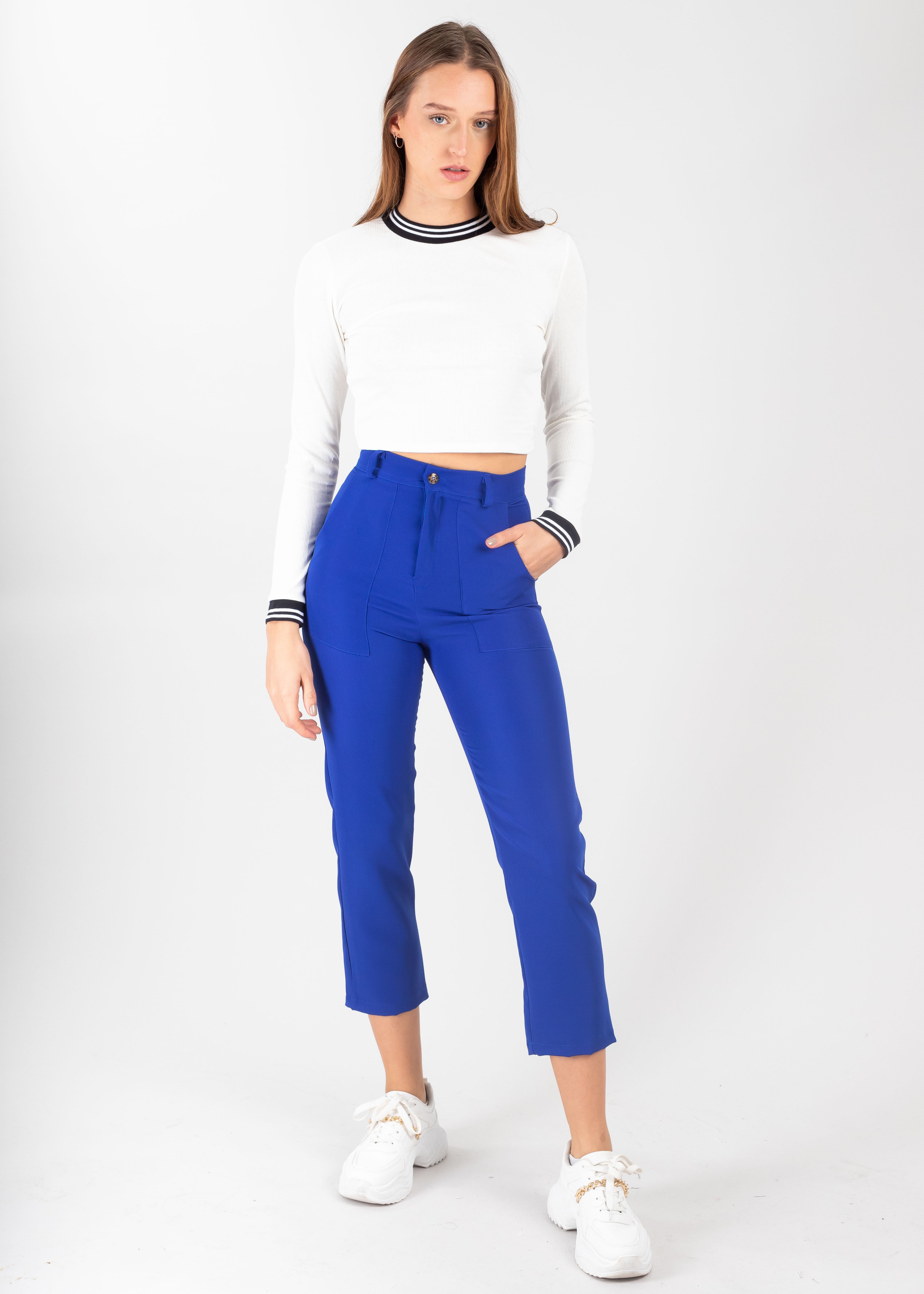 Pantalón Cintura Alta Capri Bolsas