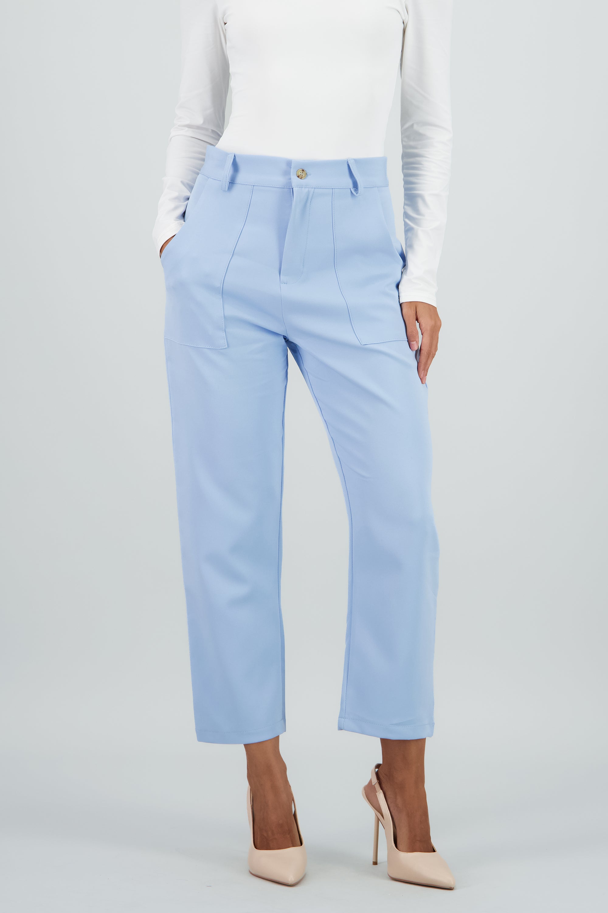 Pantalón Cintura Alta Capri Bolsas AZUL PASTEL