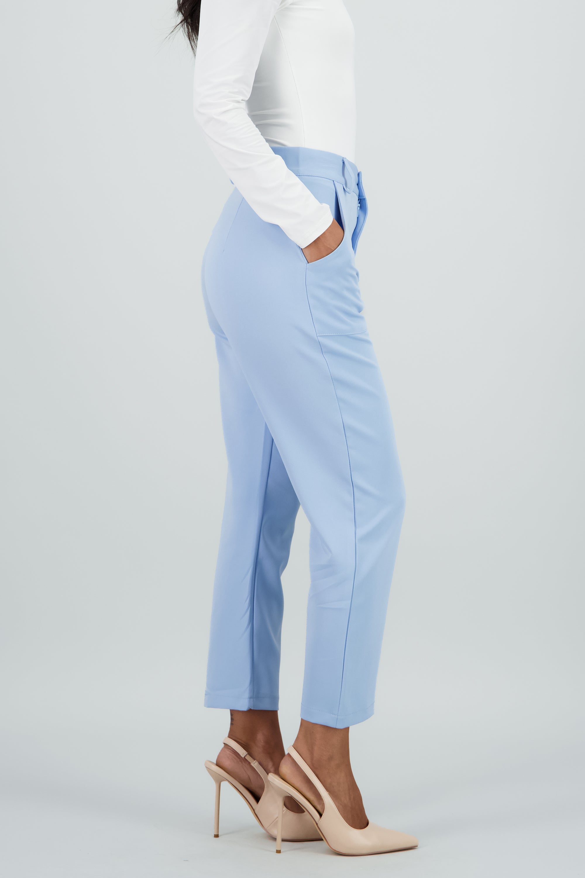 Pantalón Cintura Alta Capri Bolsas AZUL PASTEL