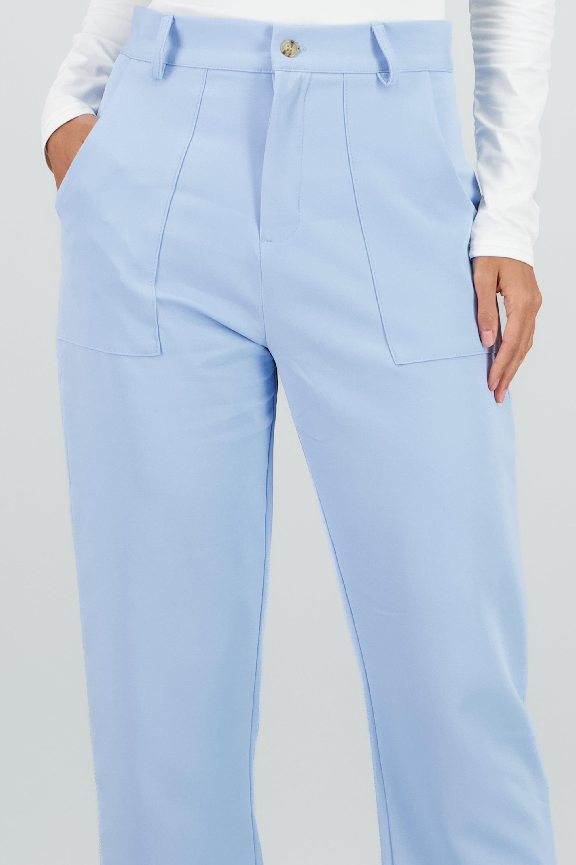 Pantalón Cintura Alta Capri Bolsas AZUL PASTEL