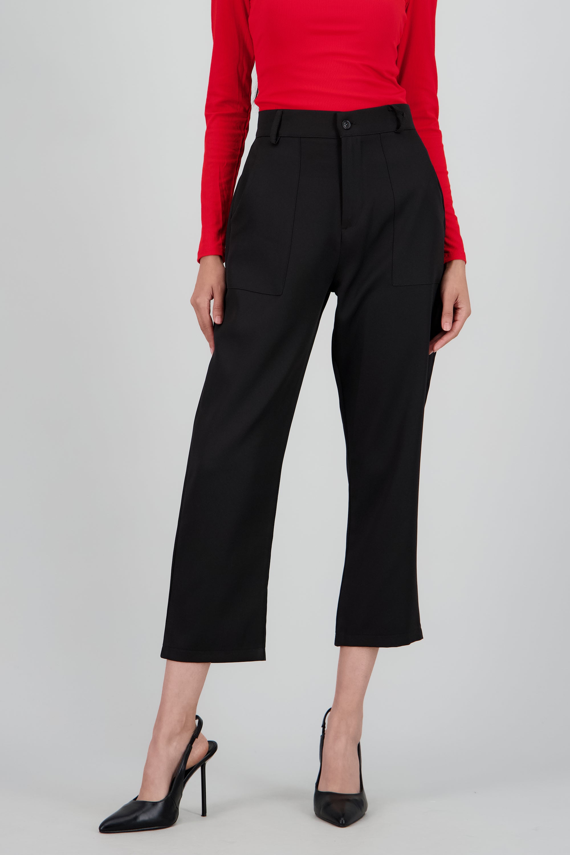 Pantalón Cintura Alta Capri Bolsas NEGRO