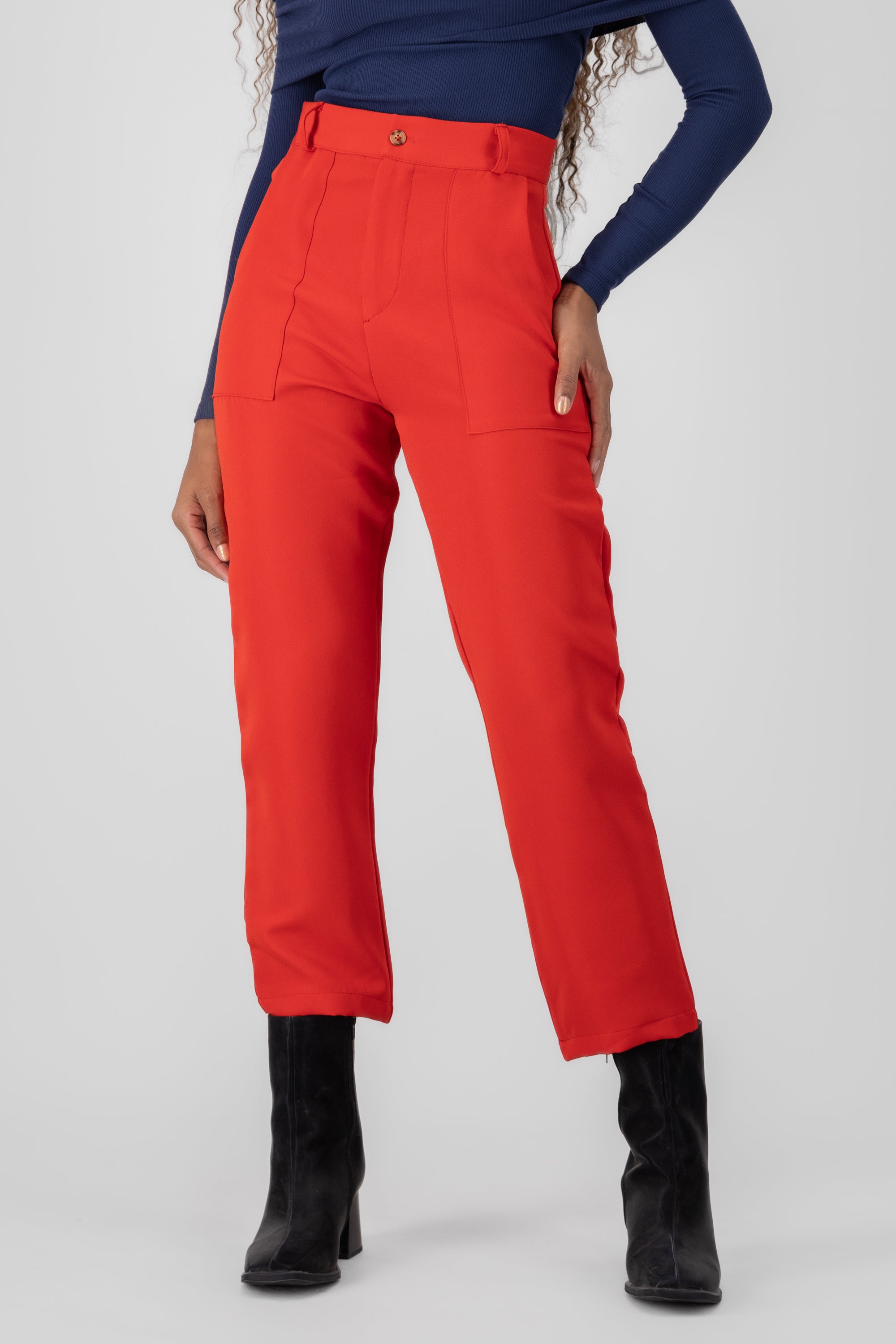Pantalón Cintura Alta Capri Bolsas ROJO