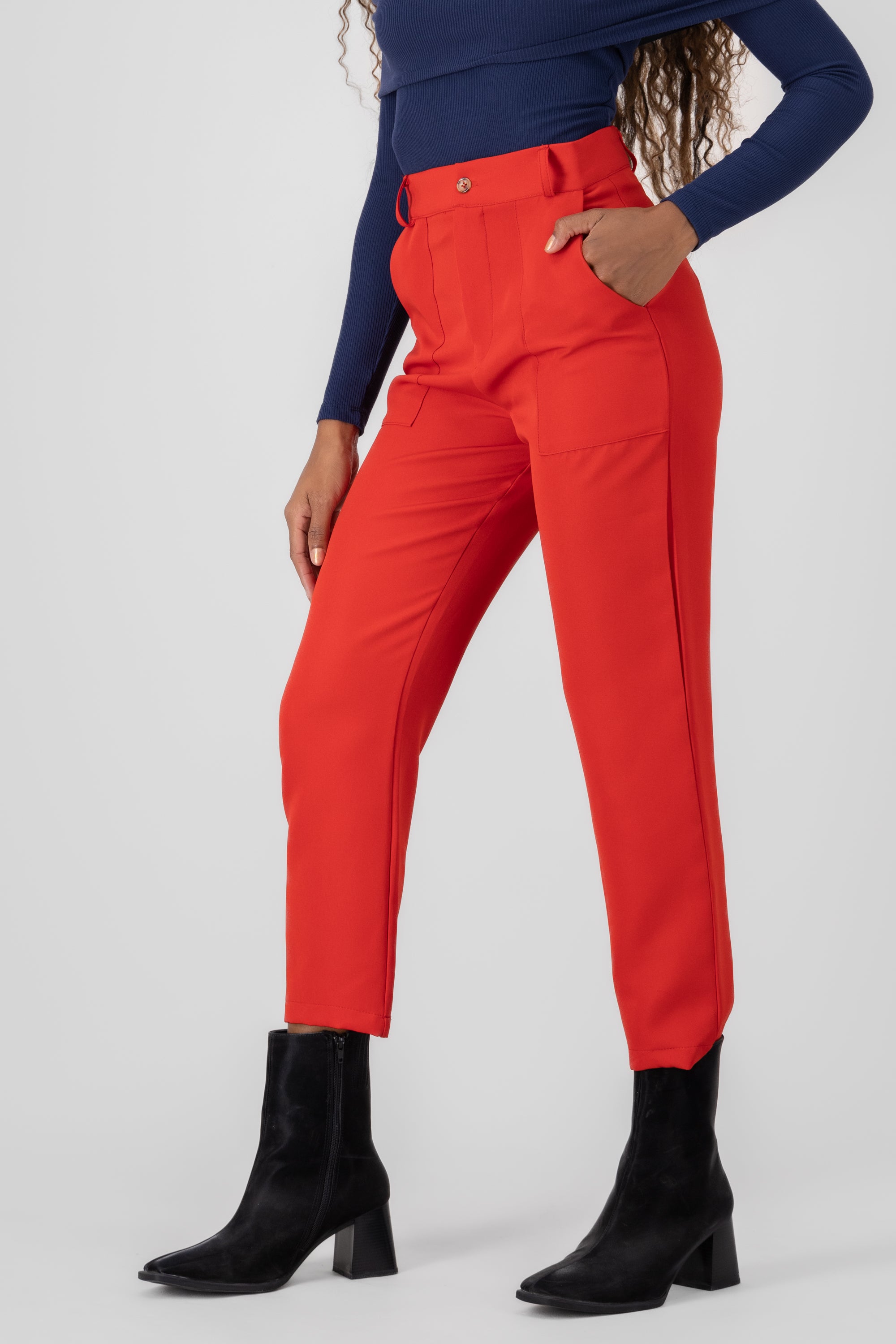 Pantalón Cintura Alta Capri Bolsas ROJO