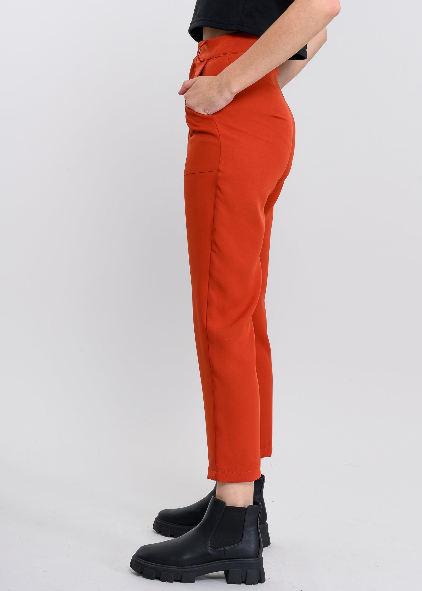 Pantalón Cintura Alta Capri Bolsas LADRILLO
