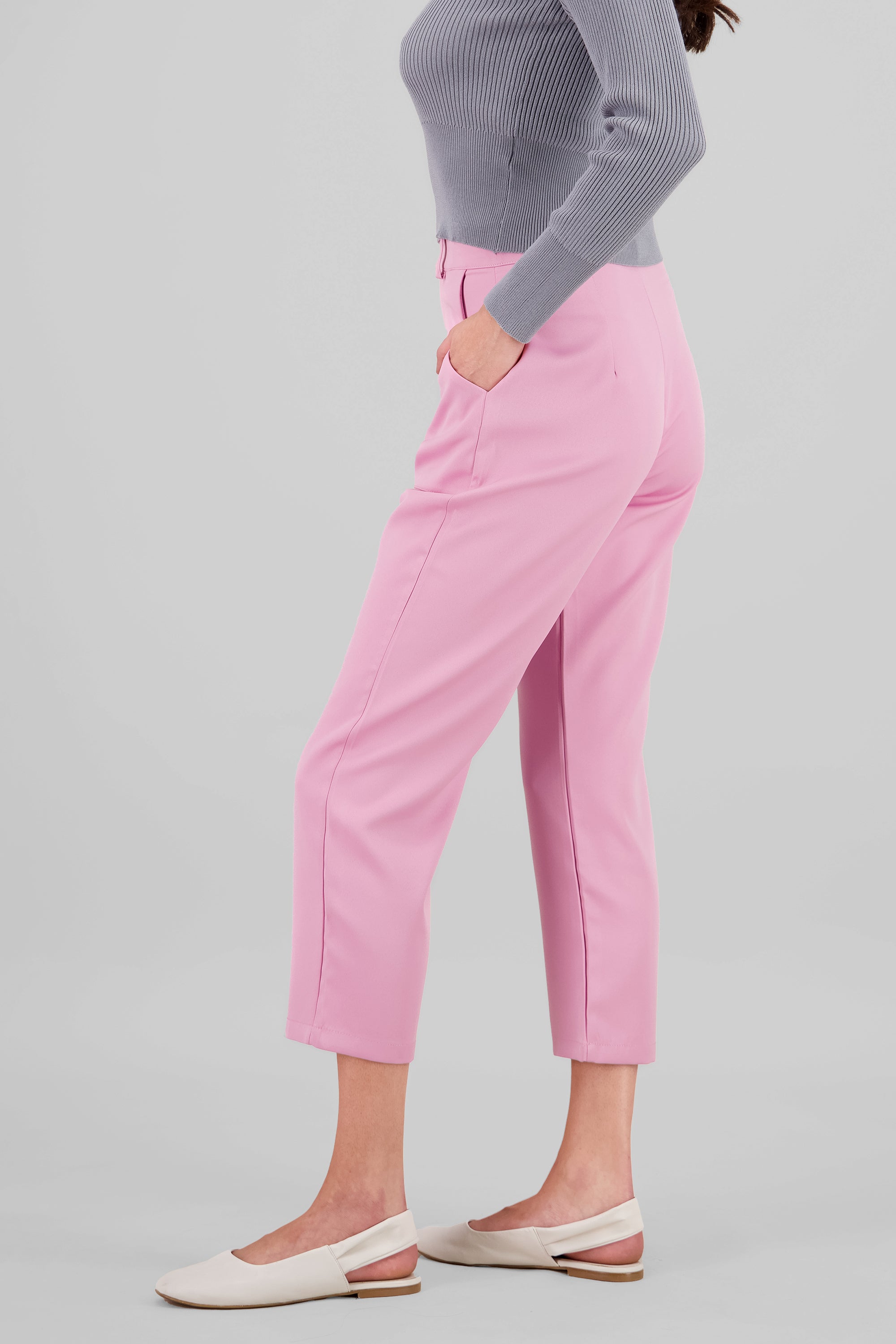 Pantalón Cintura Alta Capri Bolsas ROSA PASTEL