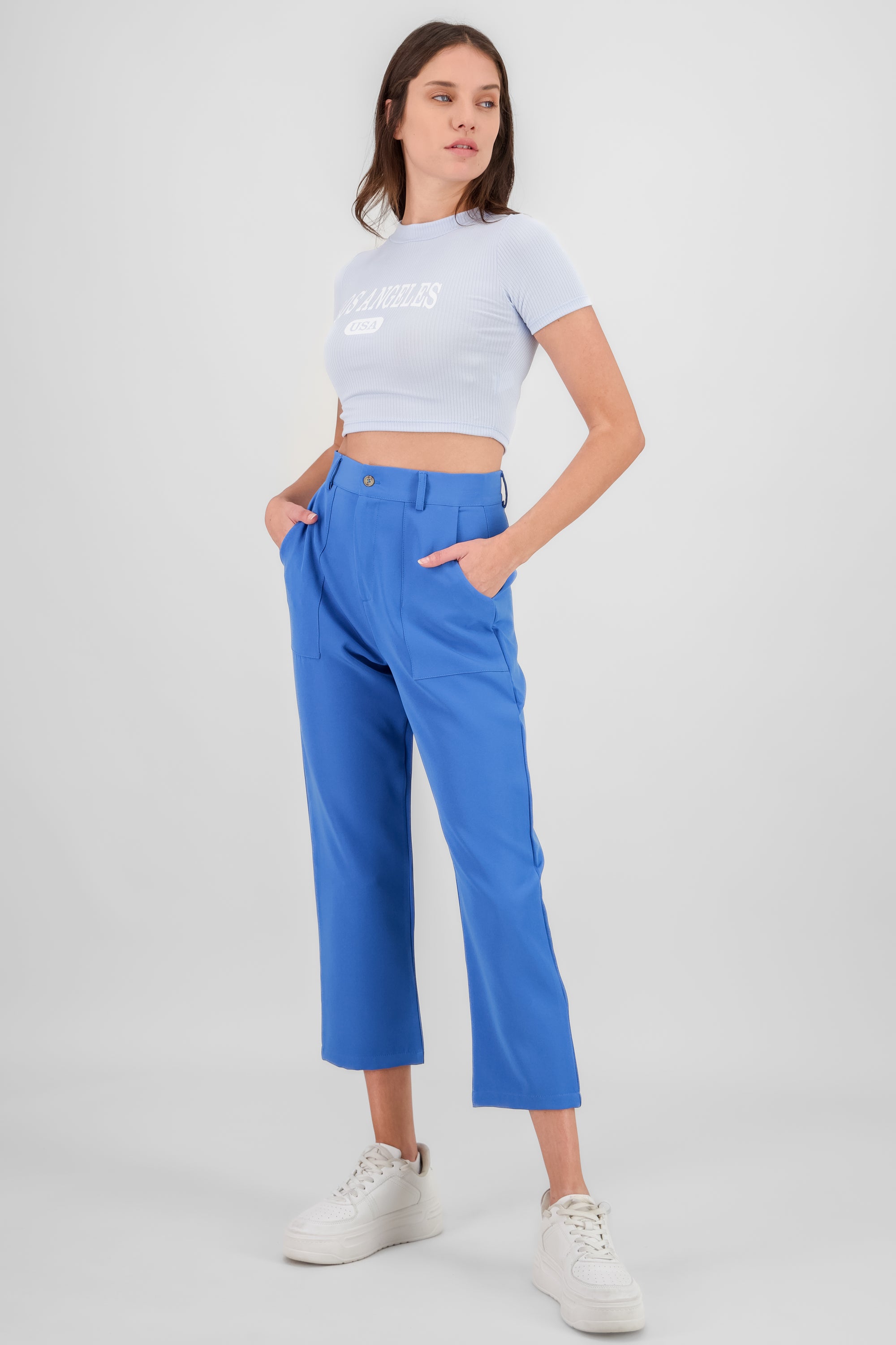 Pantalón Cintura Alta Capri Bolsas AZUL BRILLANTE