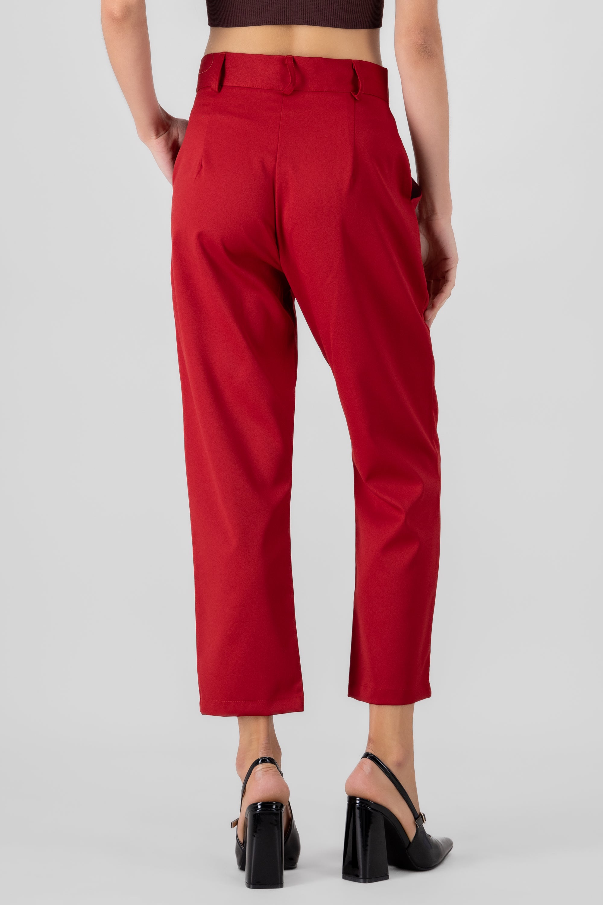 Pantalón Cintura Alta Capri Bolsas ROJO TOMATE