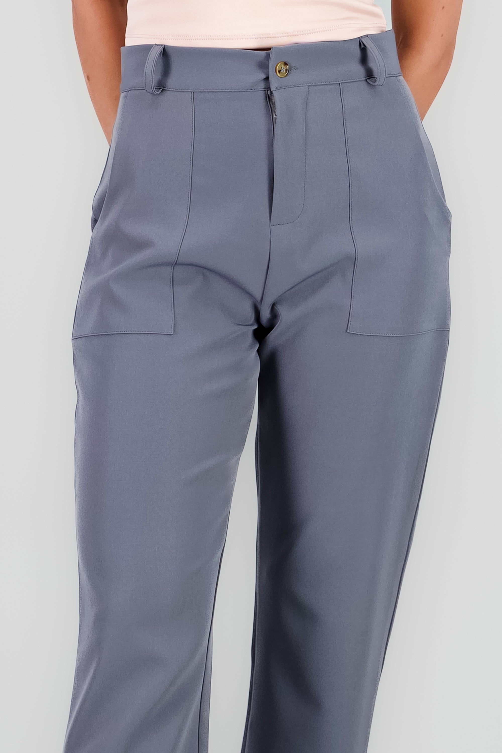 Pantalón Cintura Alta Capri Bolsas GRIS OBSCURO