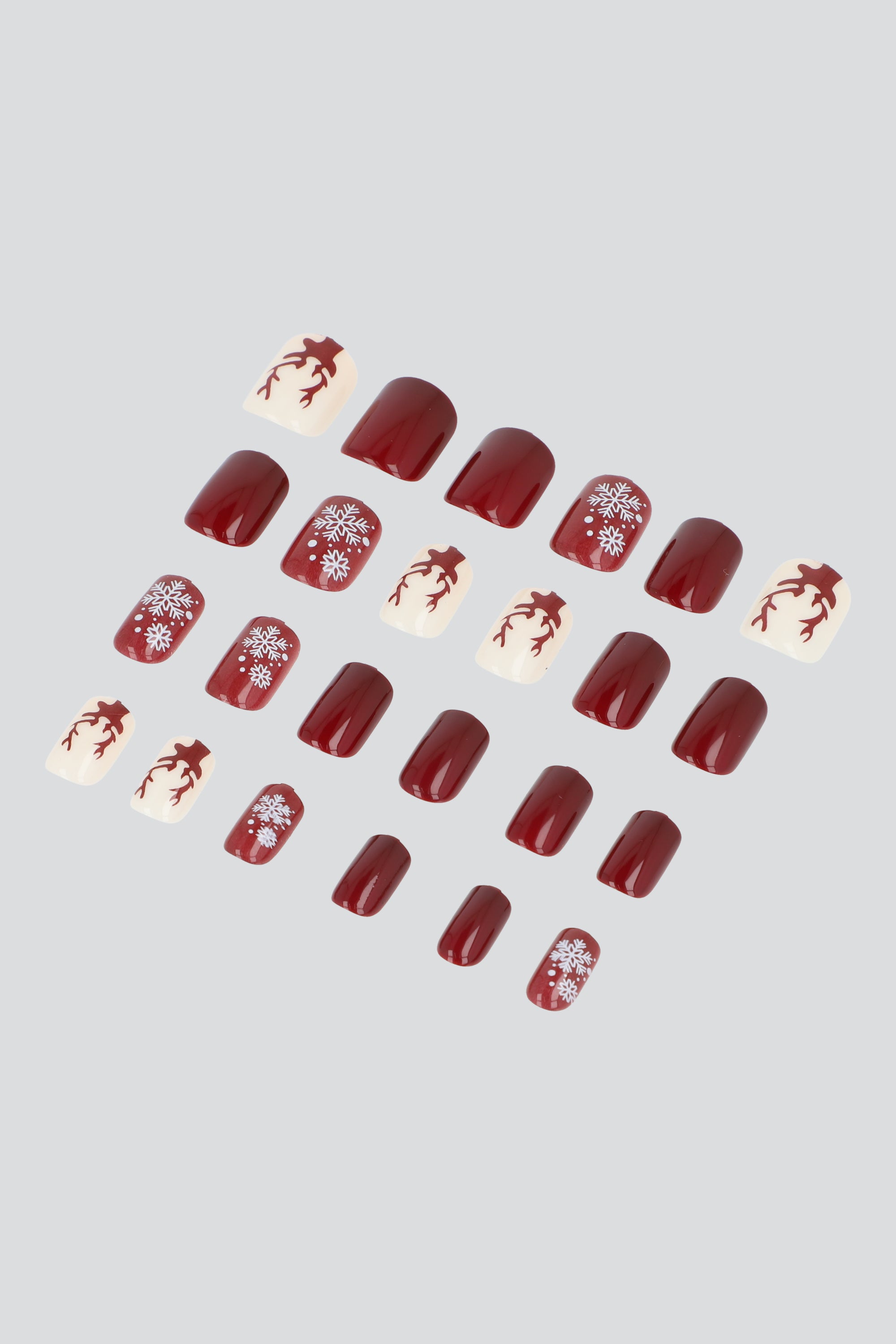 Set 24 piezas uñas postizas cuadradas Navidad ROJO