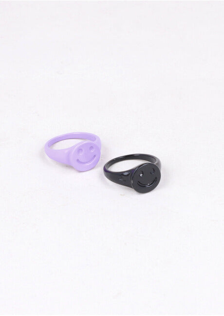 2P Anillos Happy Face NEGRO