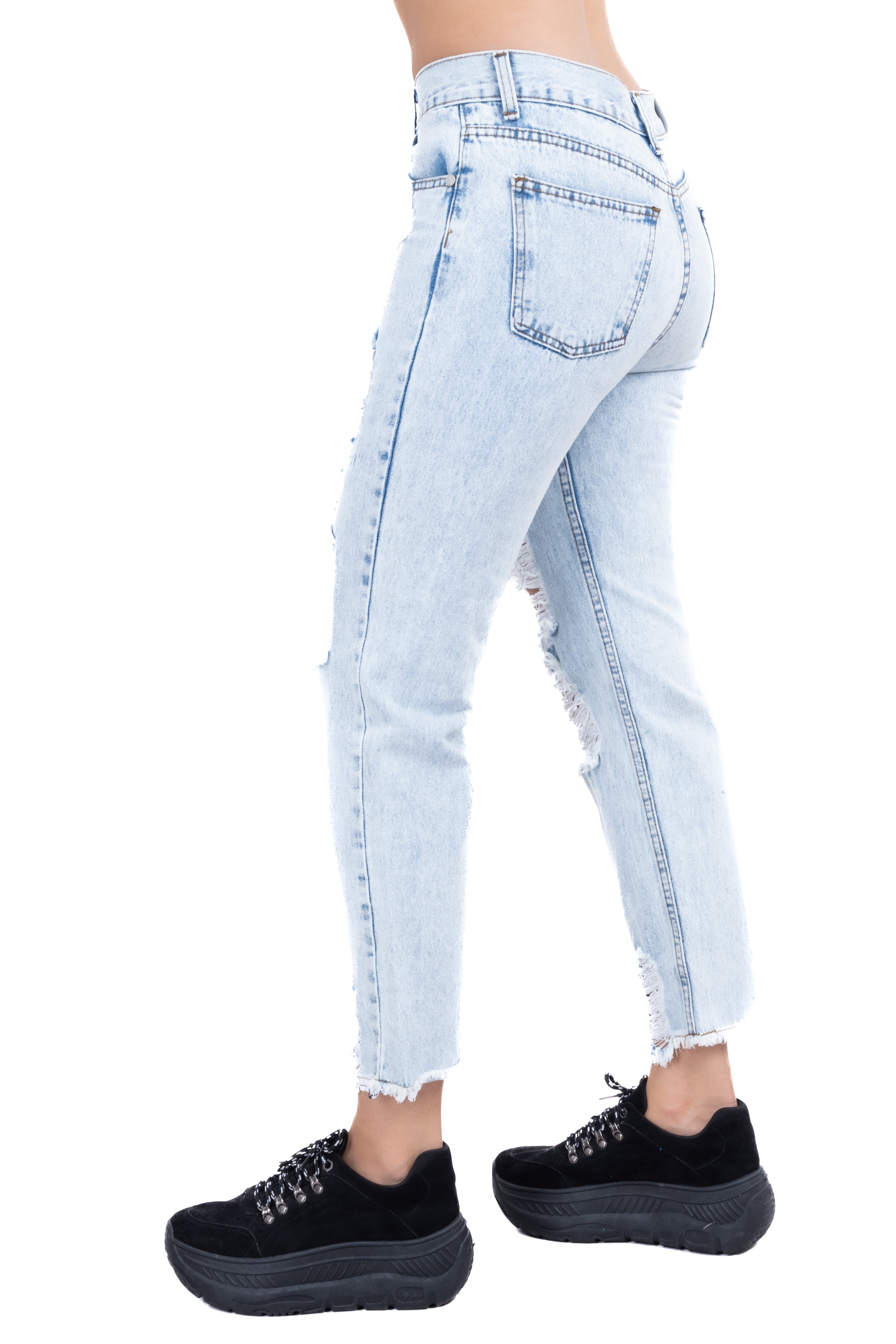 Jeans mom cintura media destrucción flecos ACID WASH