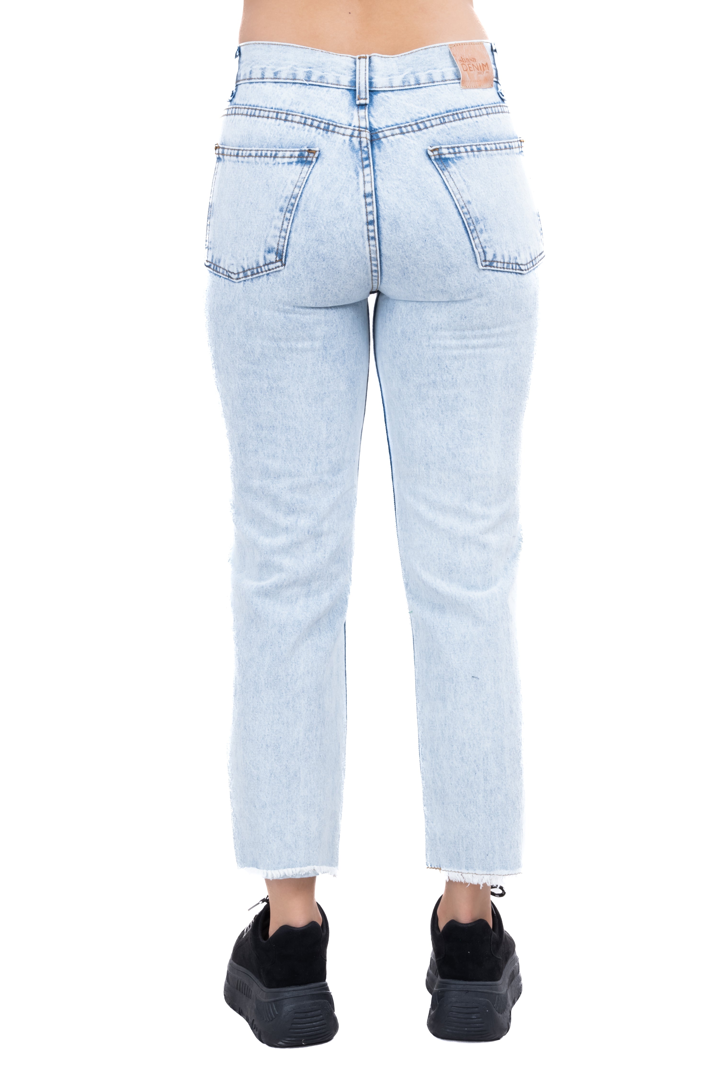 Jeans mom cintura media destrucción flecos ACID WASH