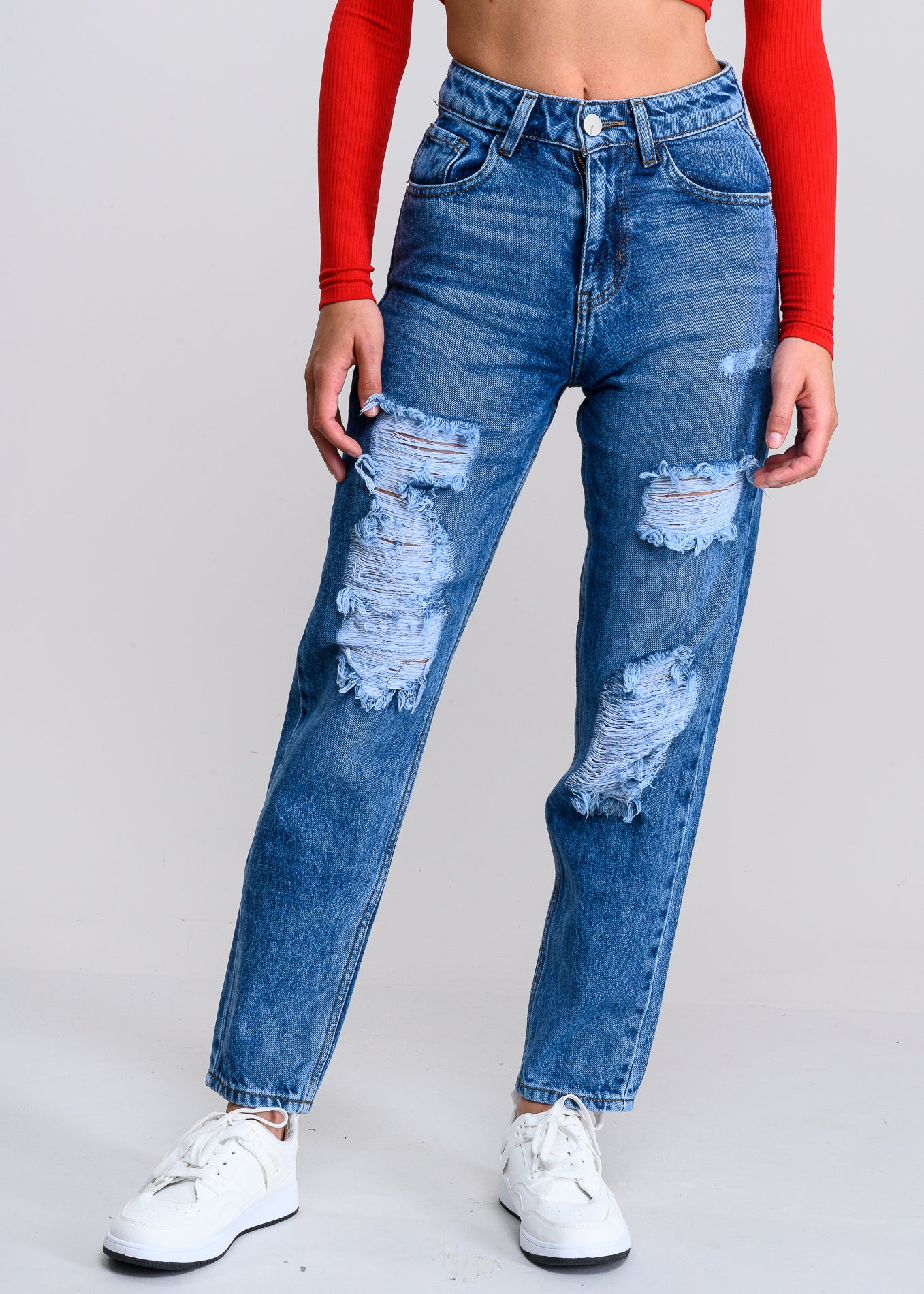 Jeans mom cintura media destrucción ACID WASH