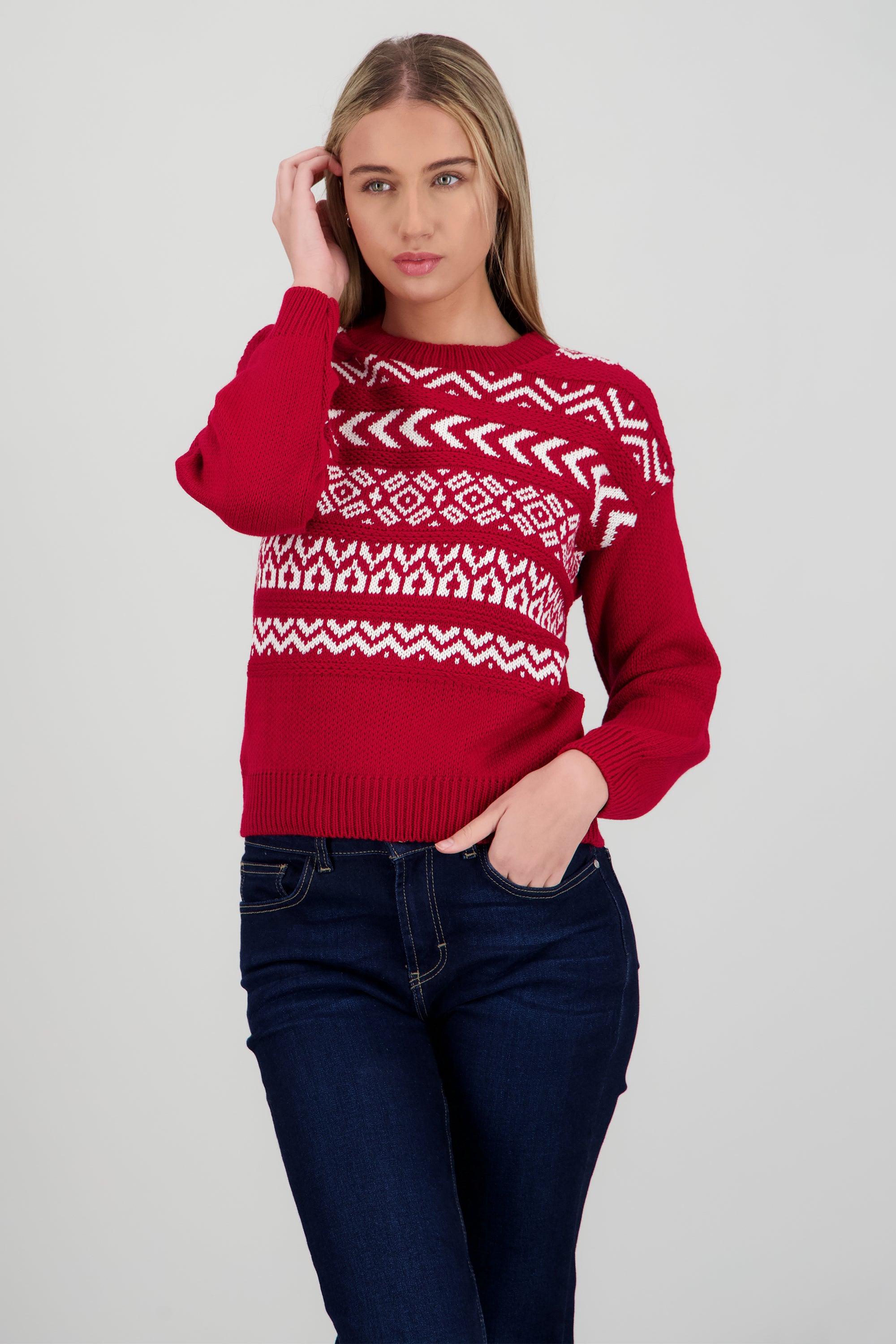 Suéter tejido grecas ROJO COMBO