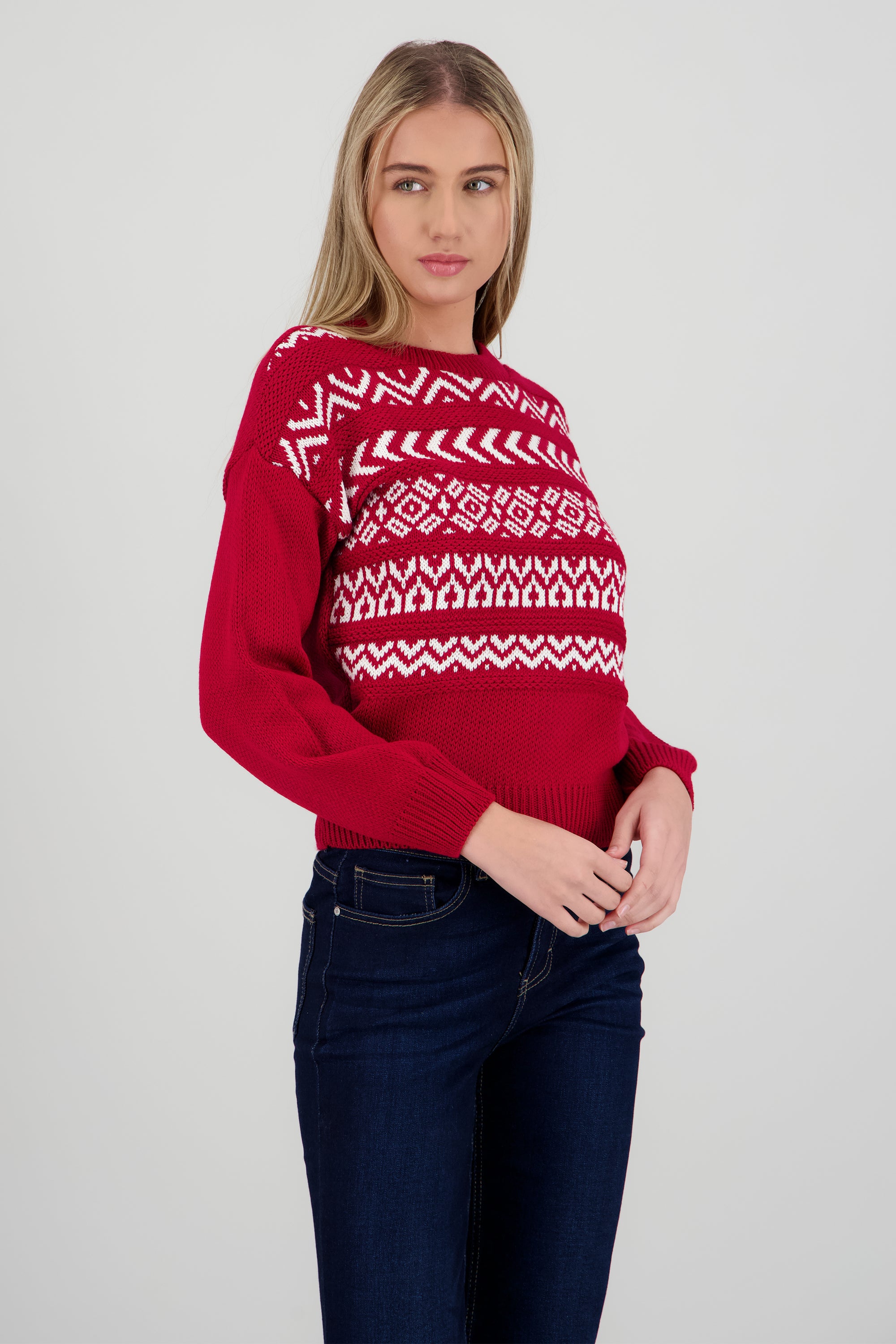 Suéter tejido grecas ROJO COMBO