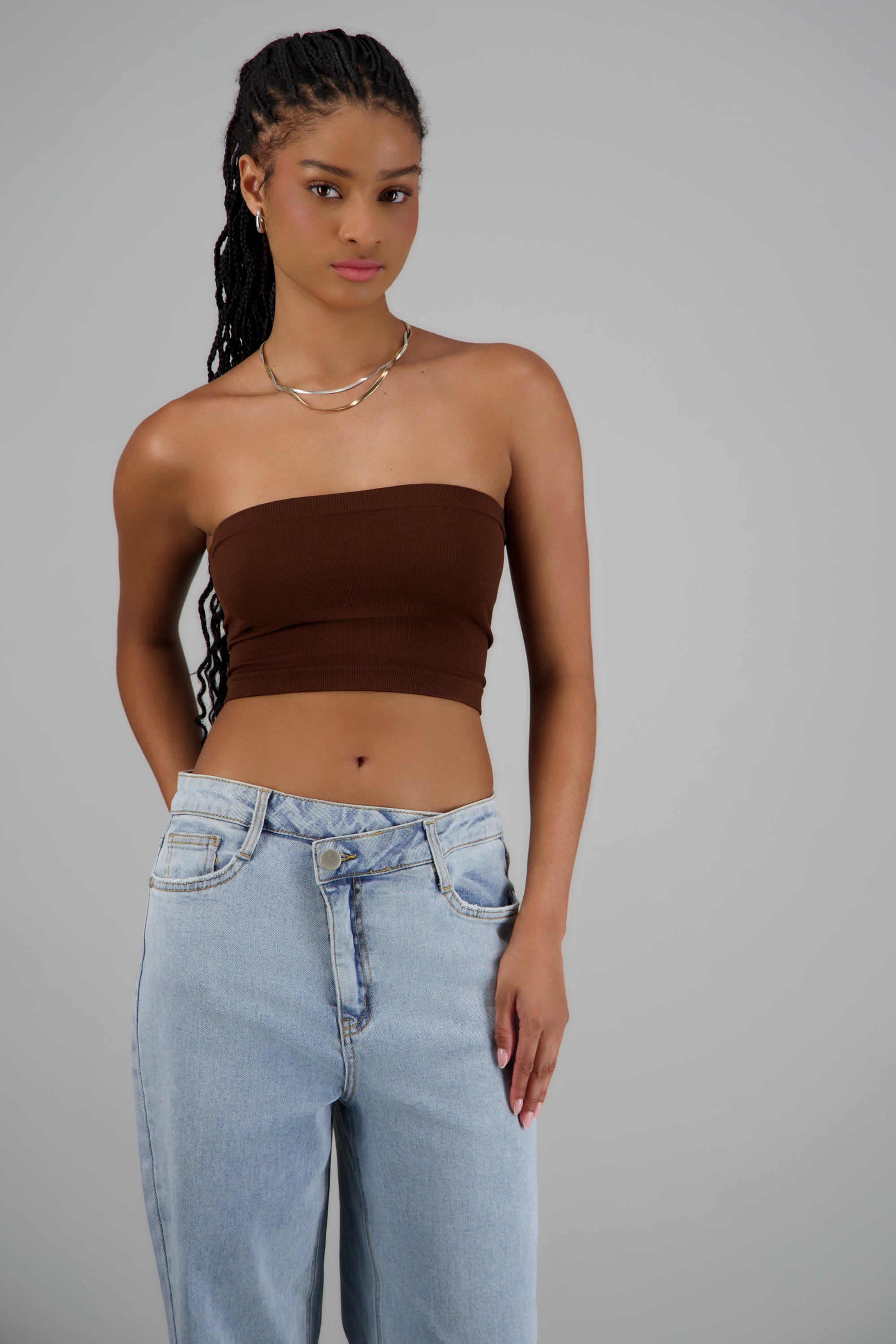Top tubo seamless acanalado liso CHOCOLATE