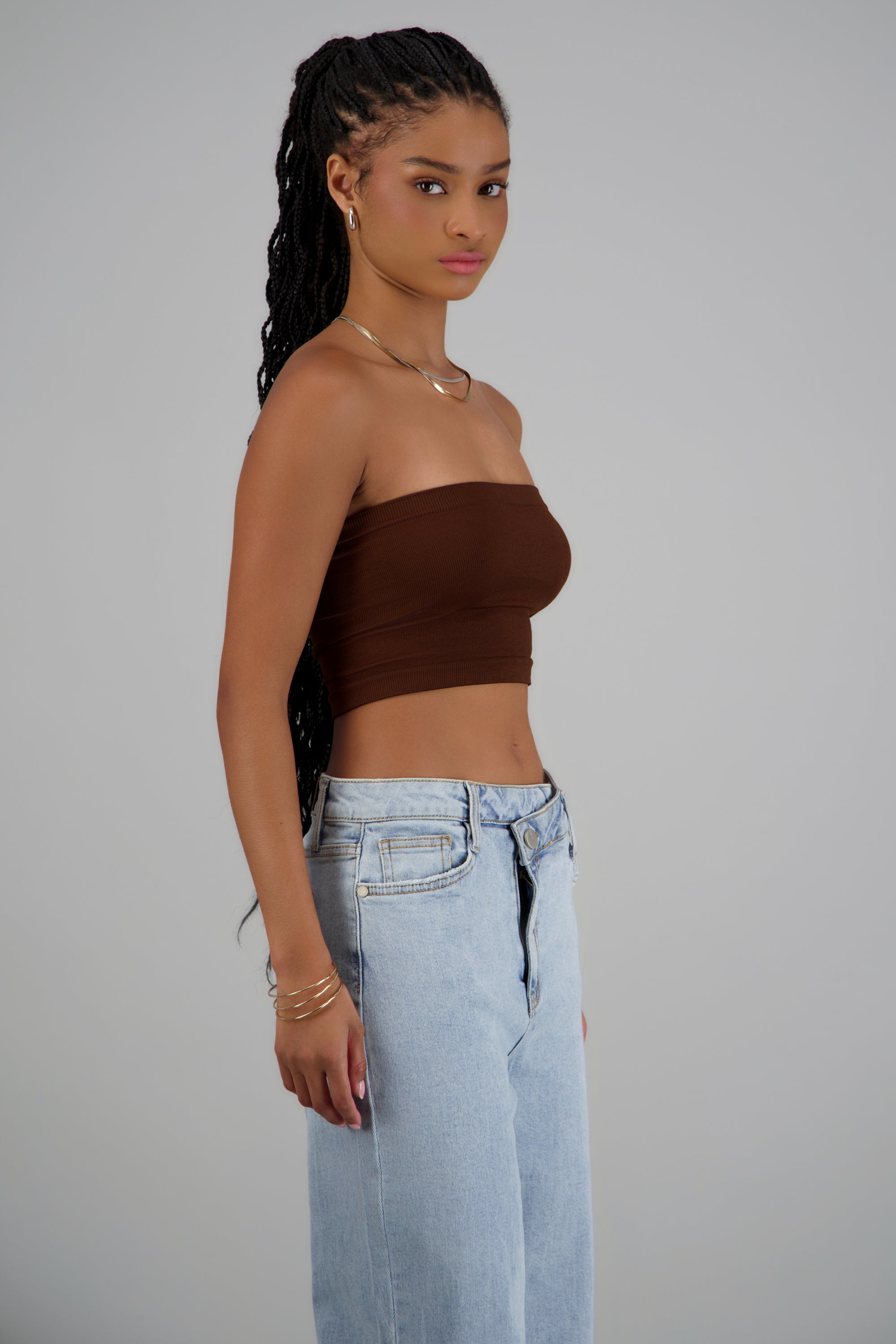 Top tubo seamless acanalado liso CHOCOLATE