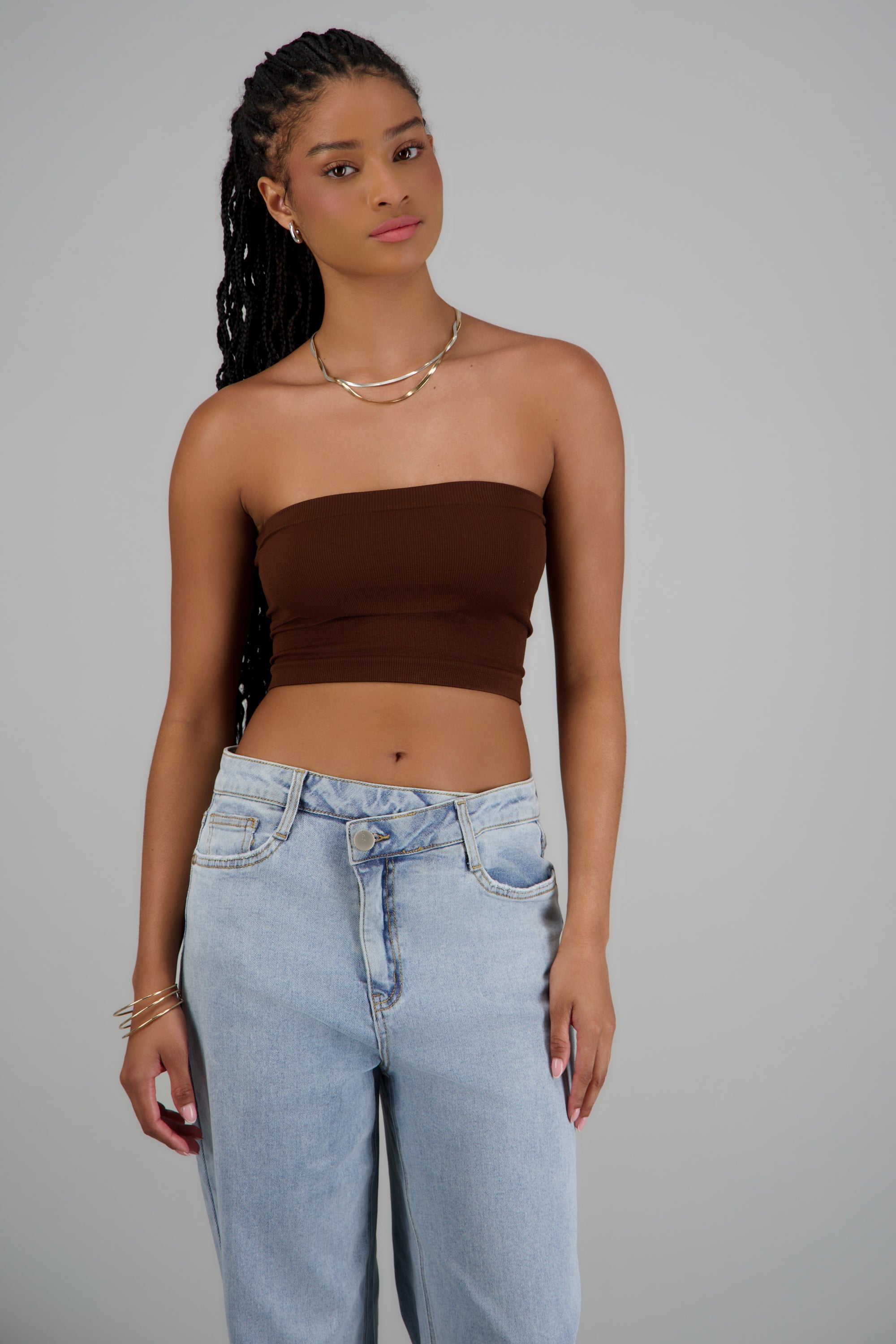Top tubo seamless acanalado liso CHOCOLATE