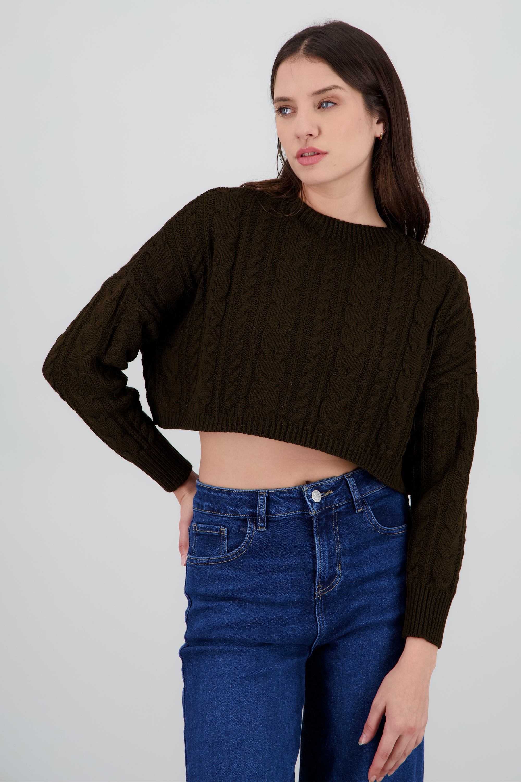 Suéter corto tejido trenzado CAFE OBSCURO