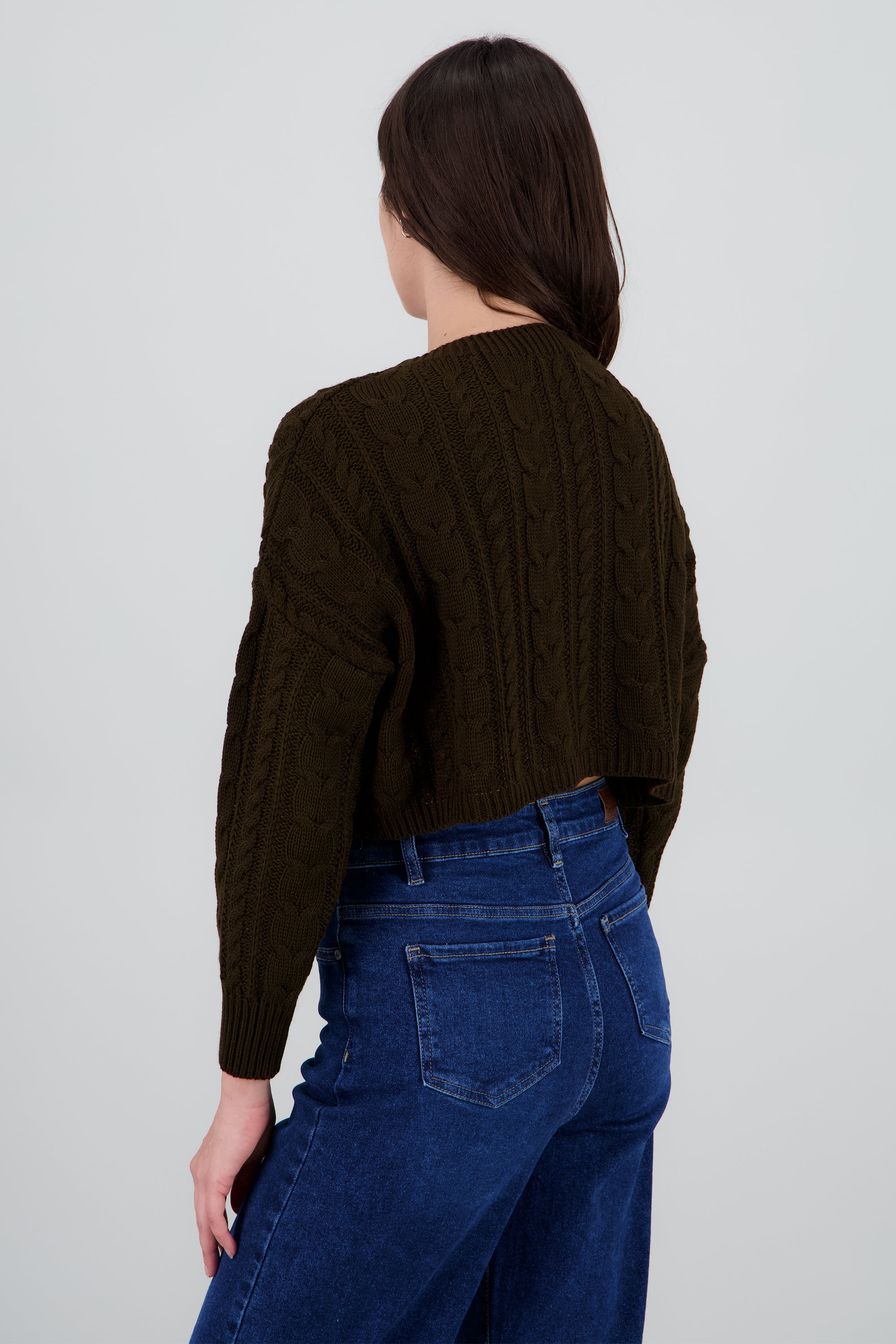 Suéter corto tejido trenzado CAFE OBSCURO