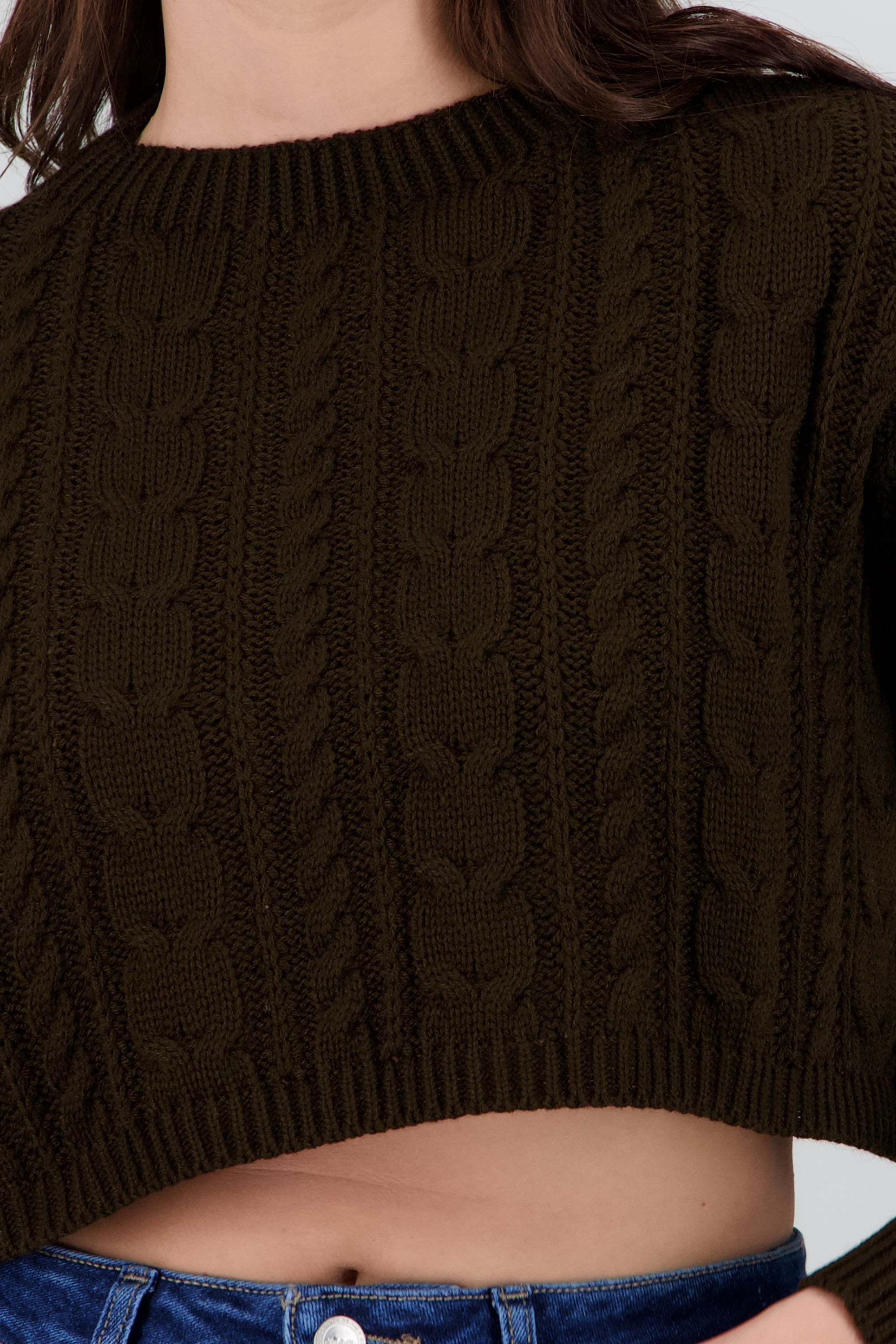 Suéter corto tejido trenzado CAFE OBSCURO
