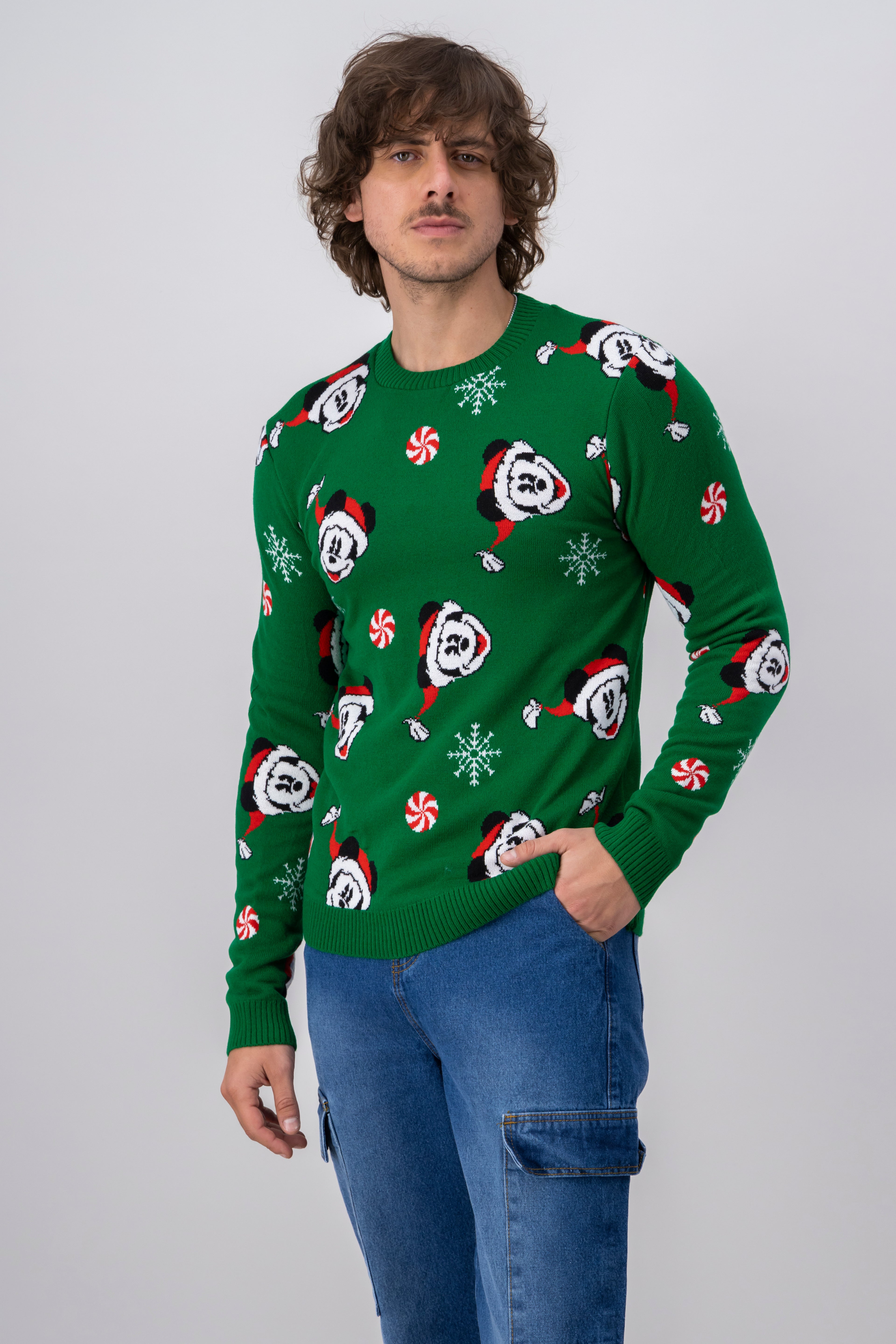 Suéter navideño Mickey Mouse copos nieve VERDE