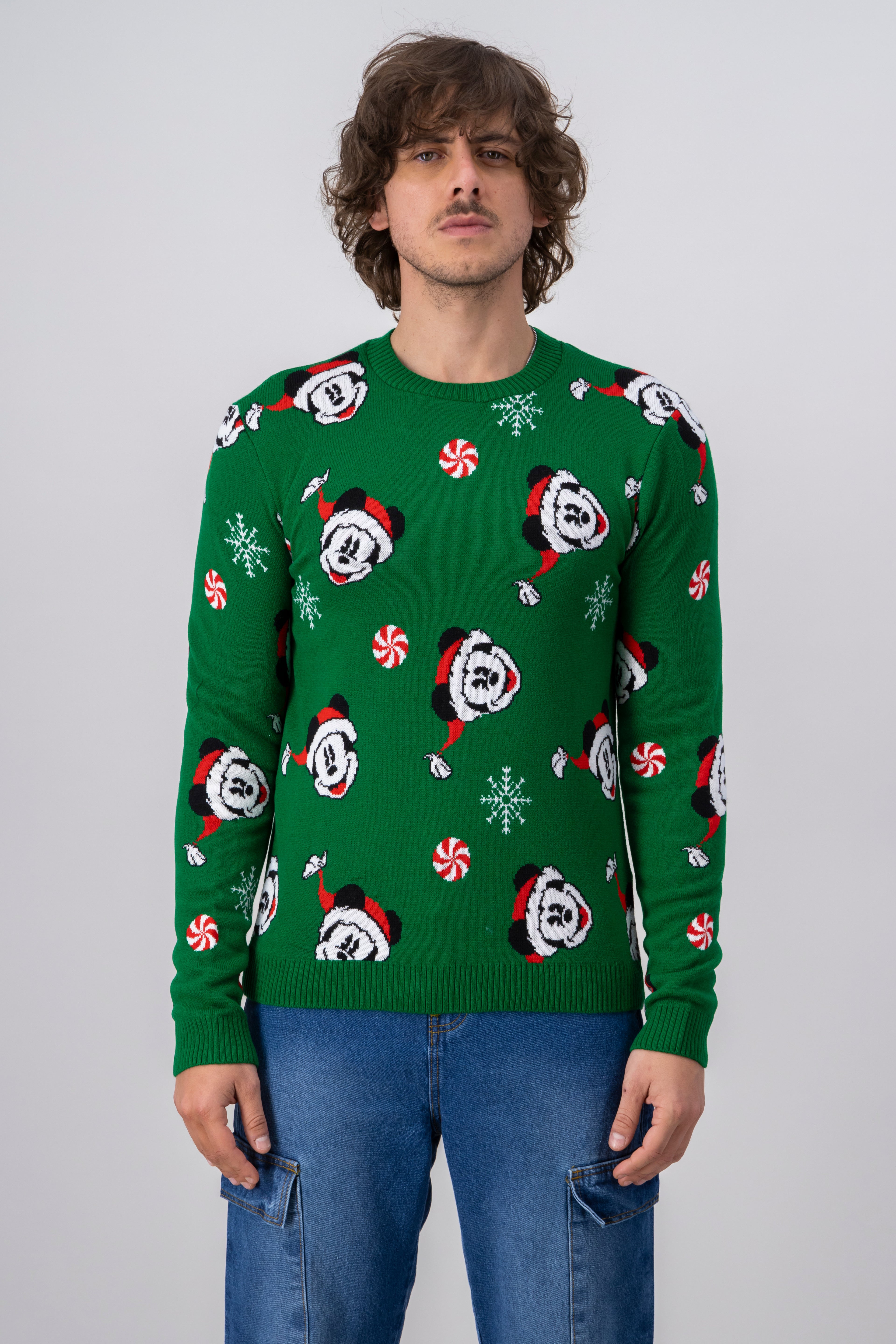 Suéter navideño Mickey Mouse copos nieve VERDE
