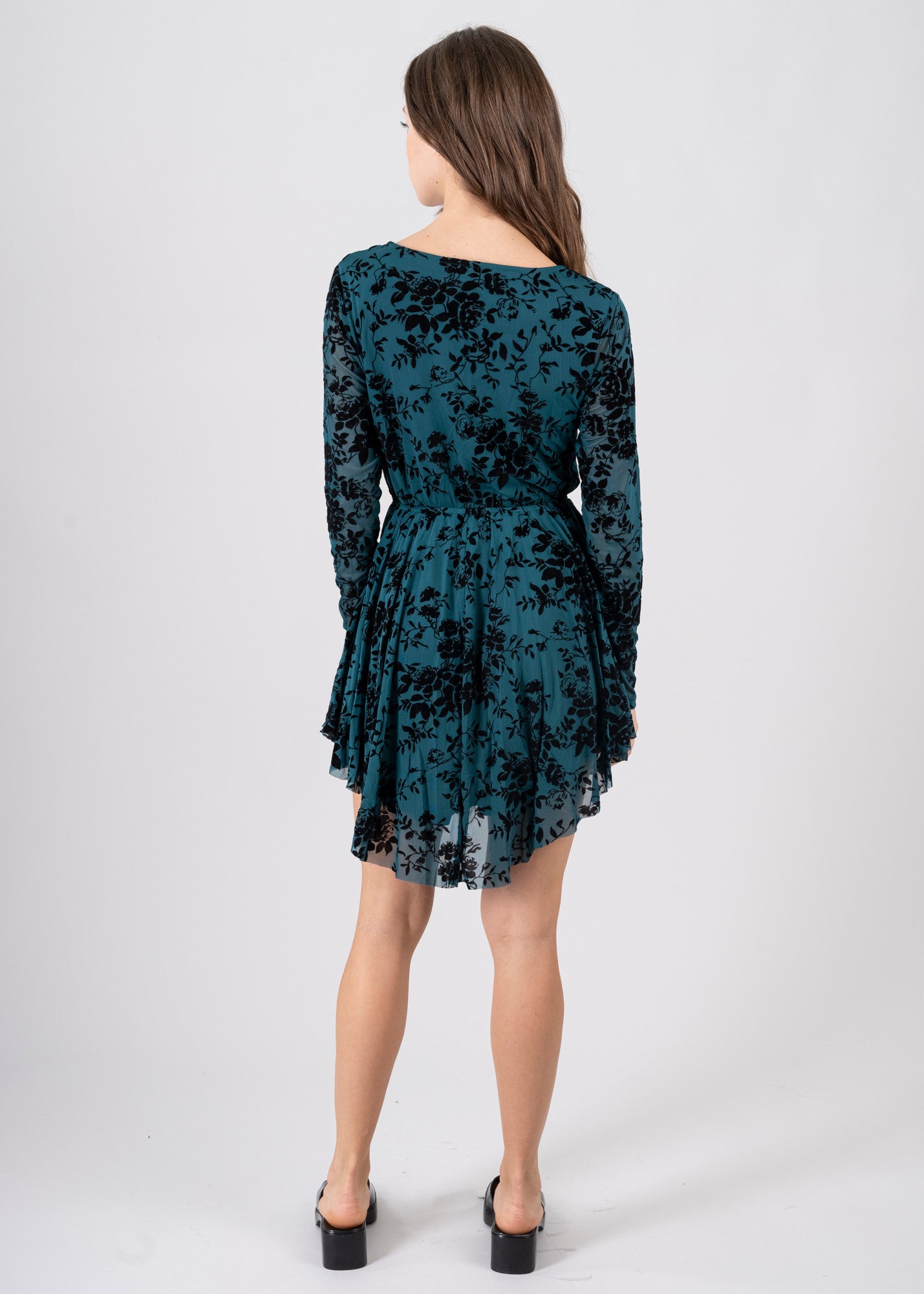Vestido Mesh Flock Manga Larga AZUL PATO