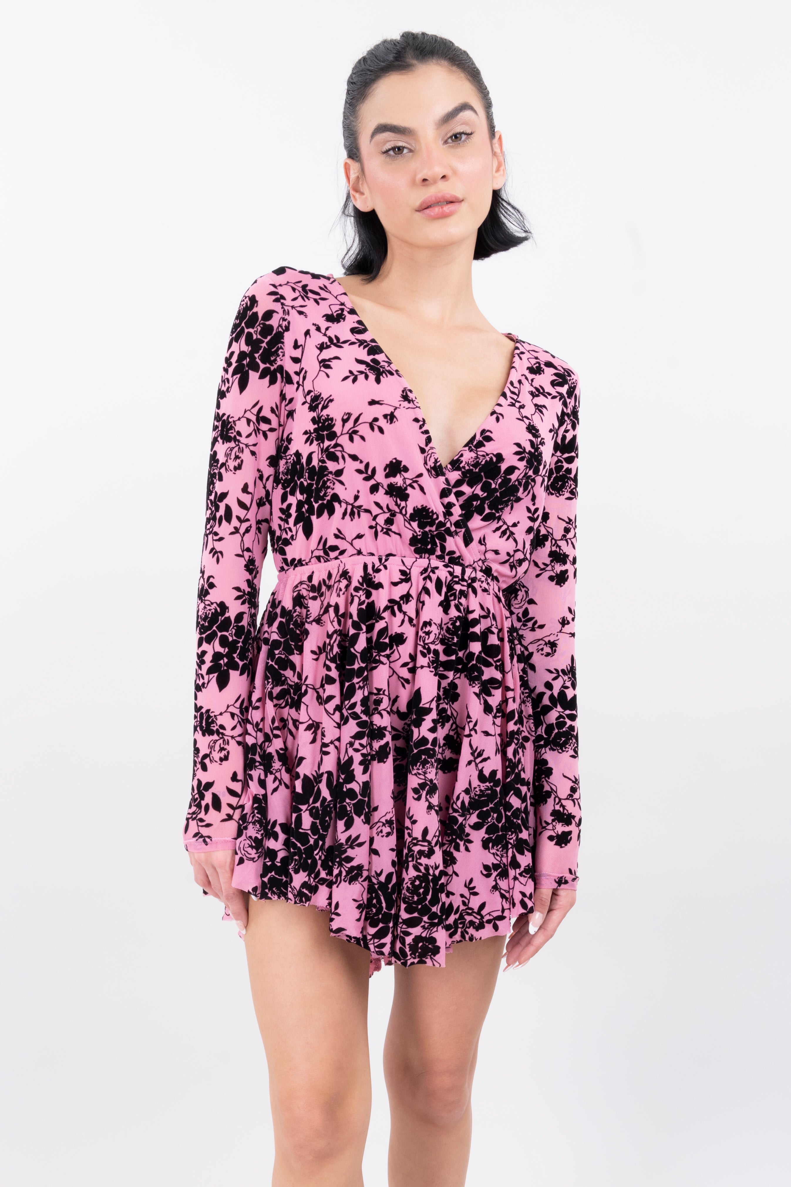 Vestido Mesh Flock Manga Larga ROSA