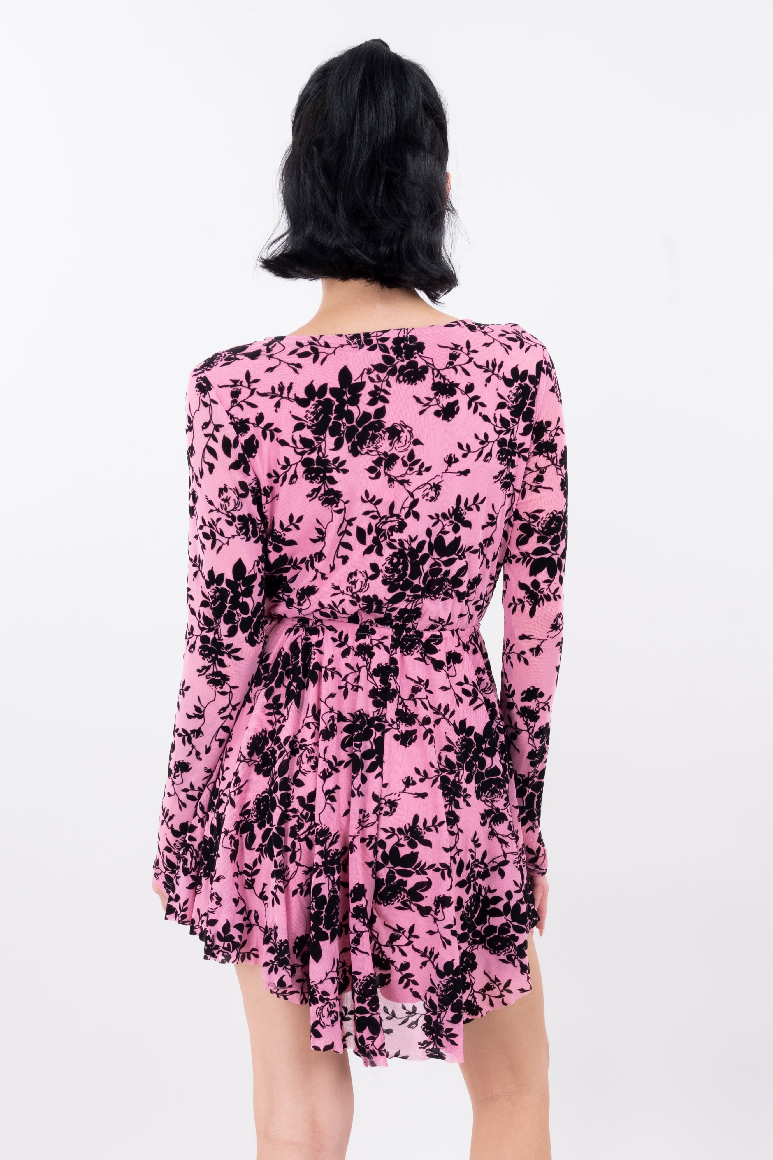 Vestido Mesh Flock Manga Larga ROSA