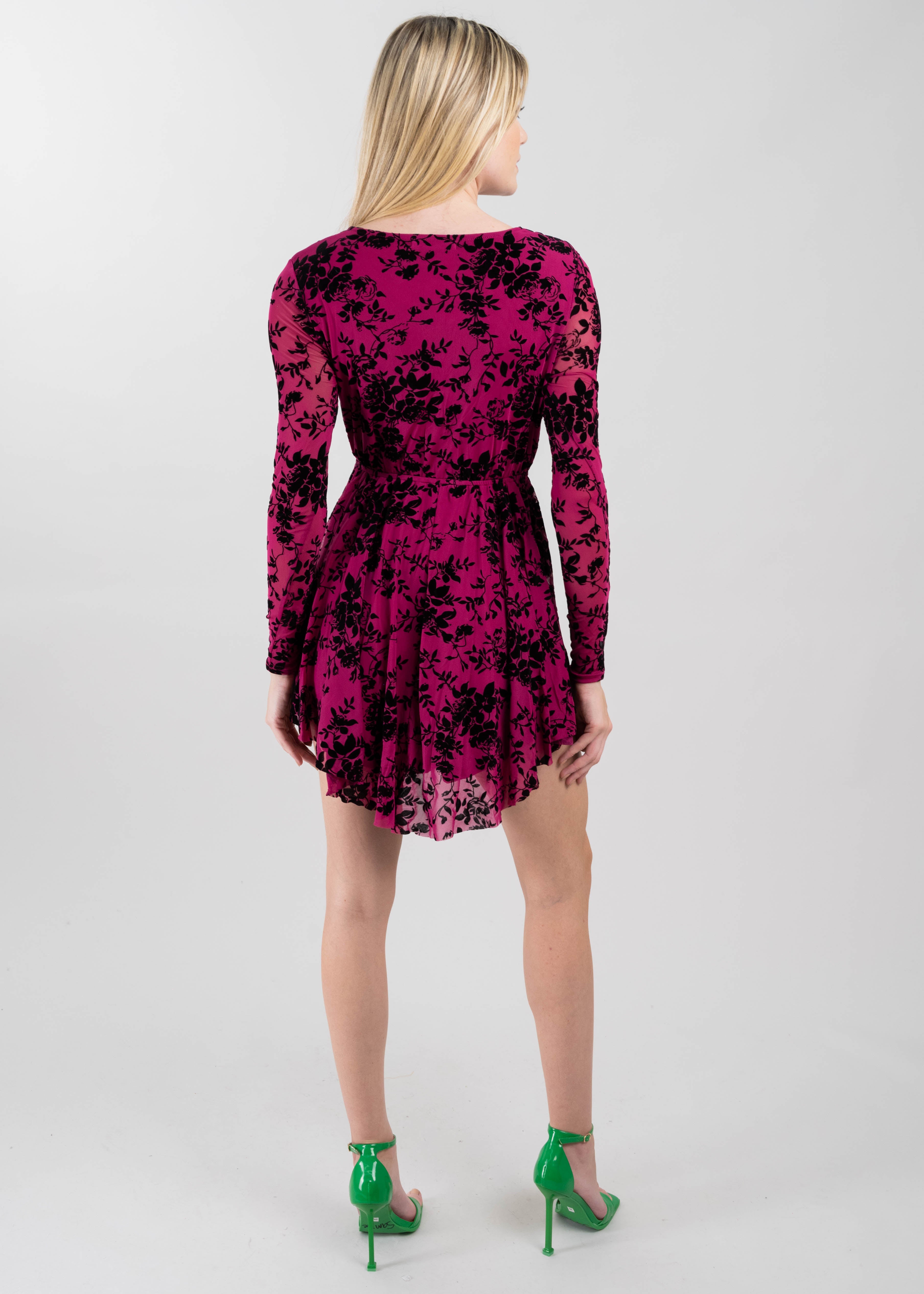 Vestido Mesh Flock Manga Larga BUGAMBILIA