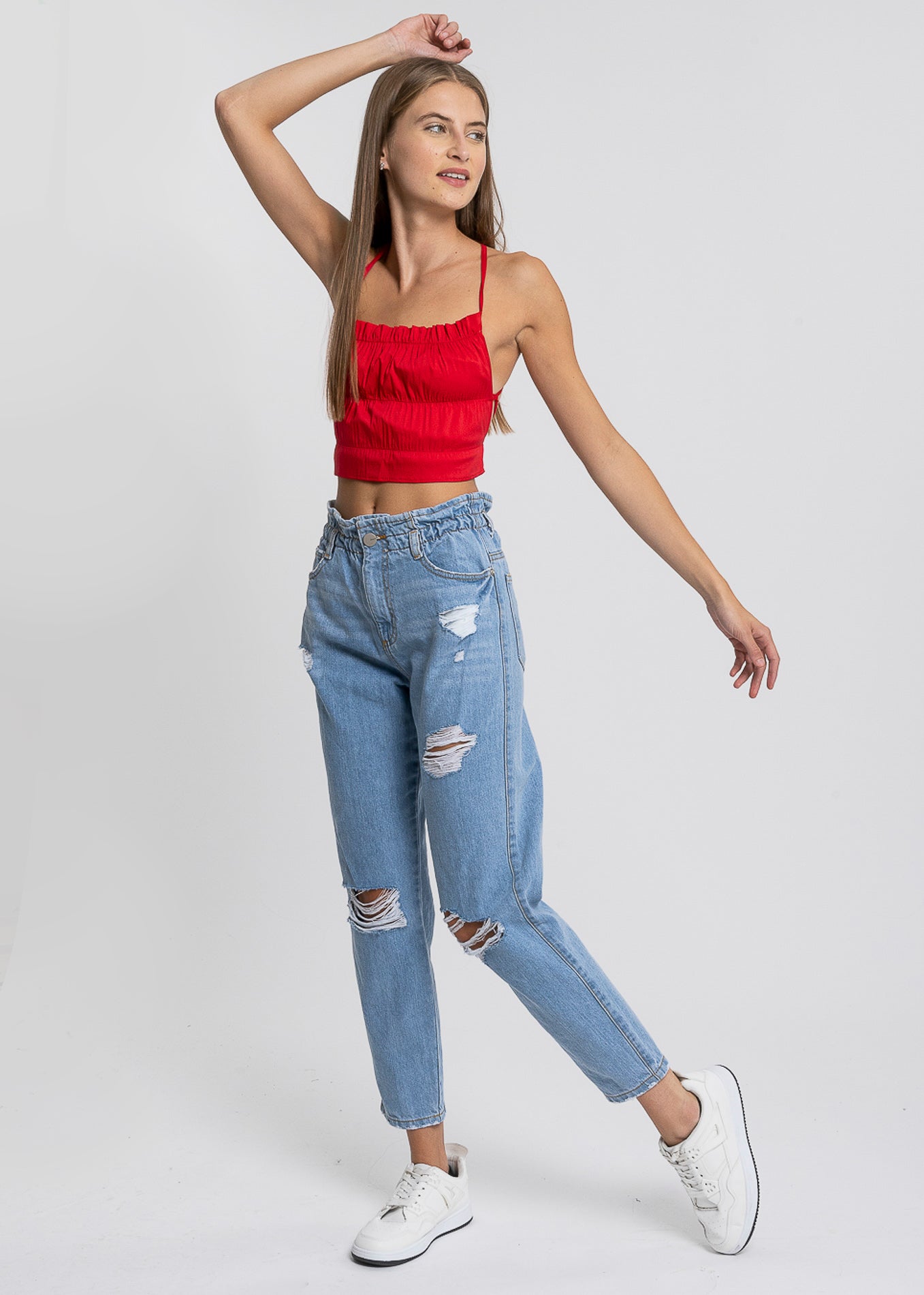 Jeans paper bag cintura media destrucción LIGHT WASH