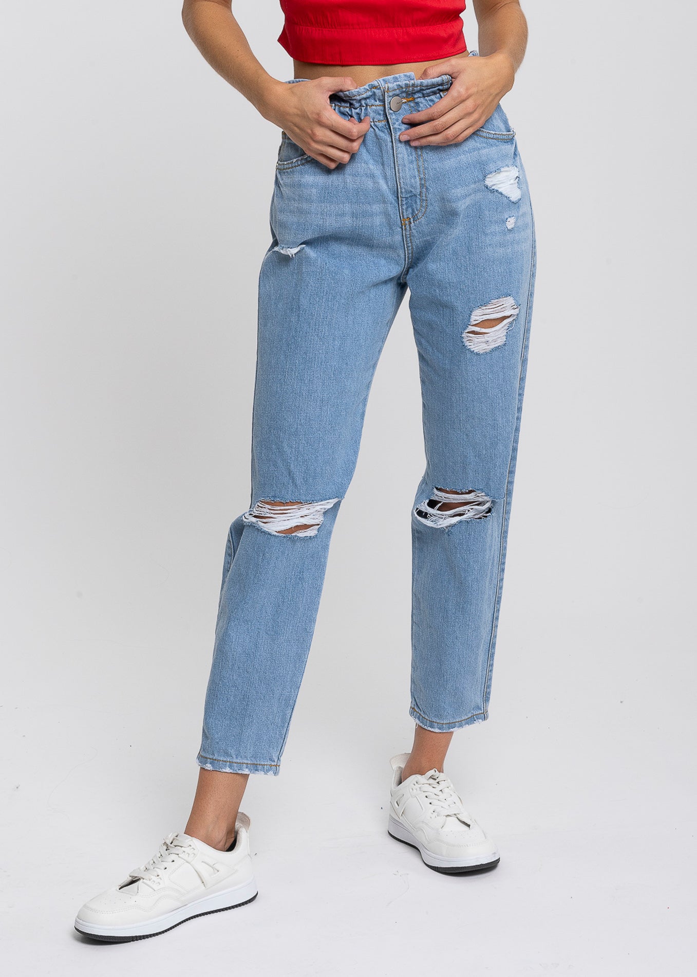 Jeans paper bag cintura media destrucción LIGHT WASH