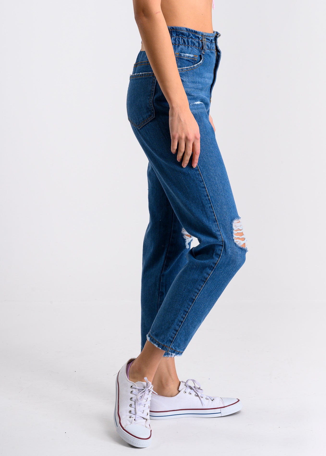 Jeans paper bag cintura media destrucción MEDIUM WASH