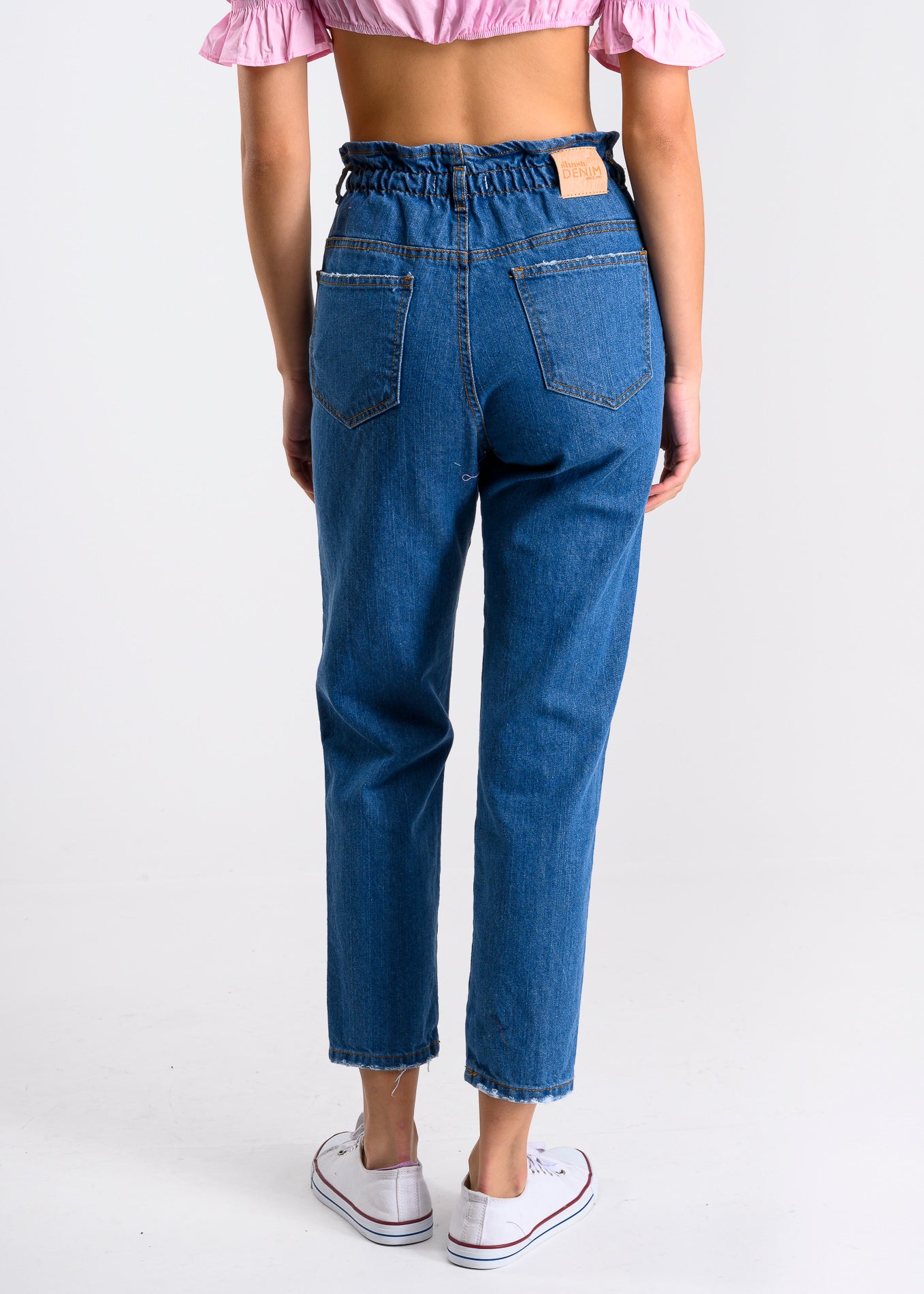Jeans paper bag cintura media destrucción MEDIUM WASH