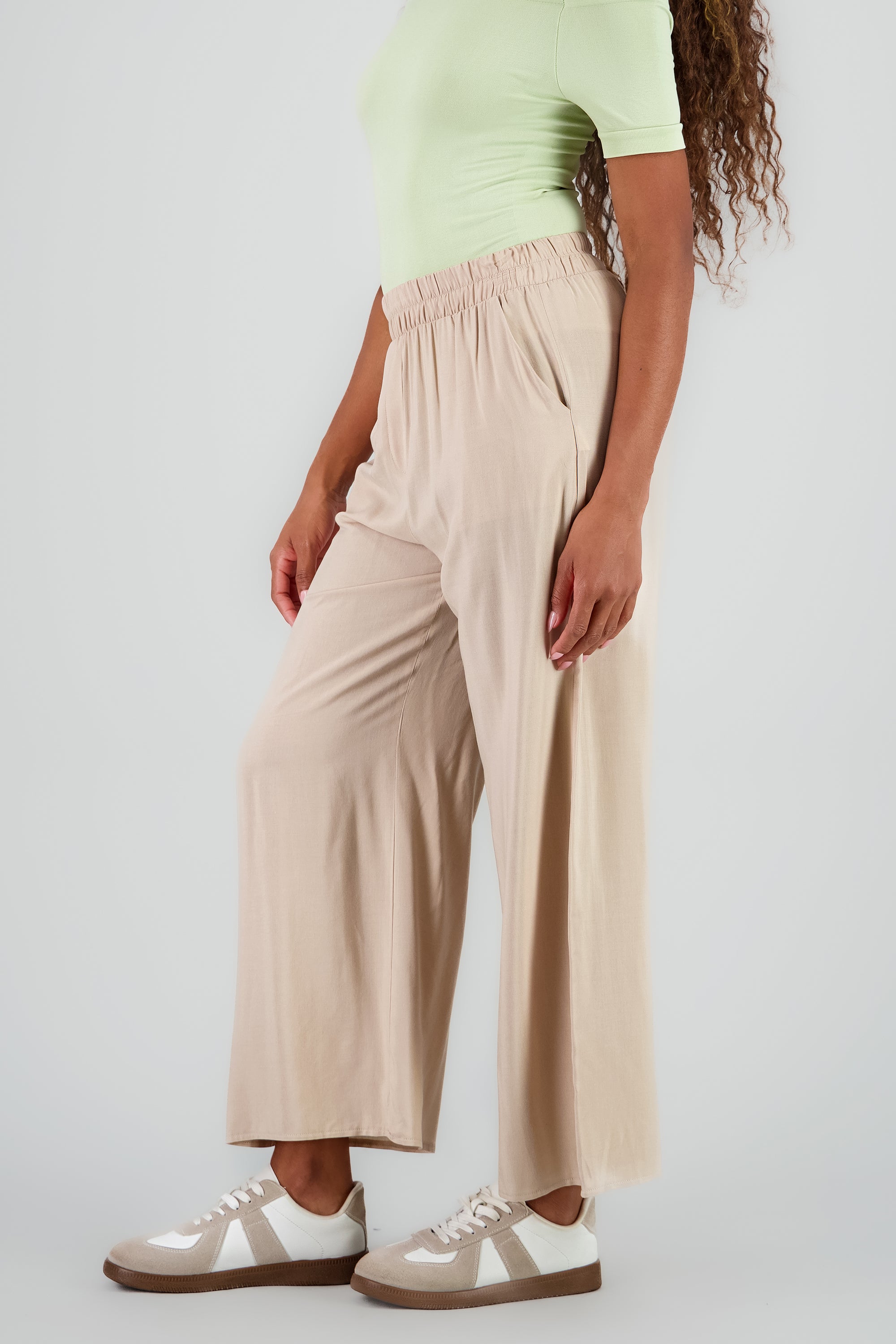 Pantalón Wide Leg Cintura Alta Fruncida