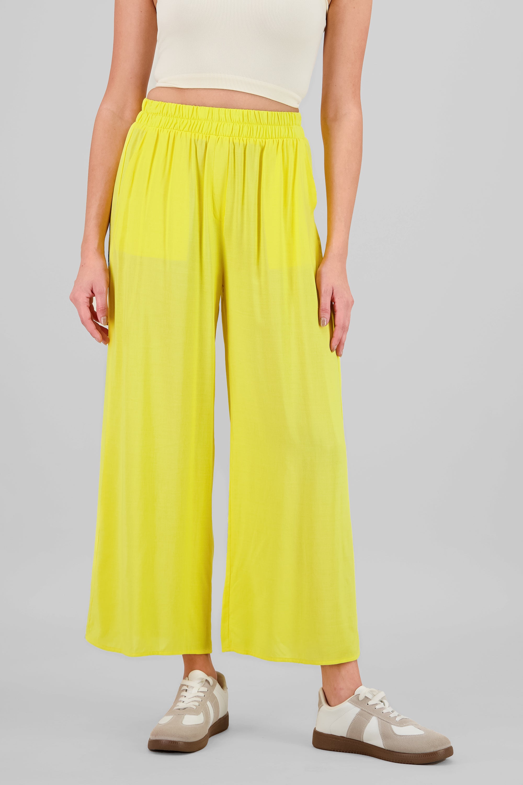 Pantalón Wide Leg Cintura Alta Fruncida AMARILLO PASTEL