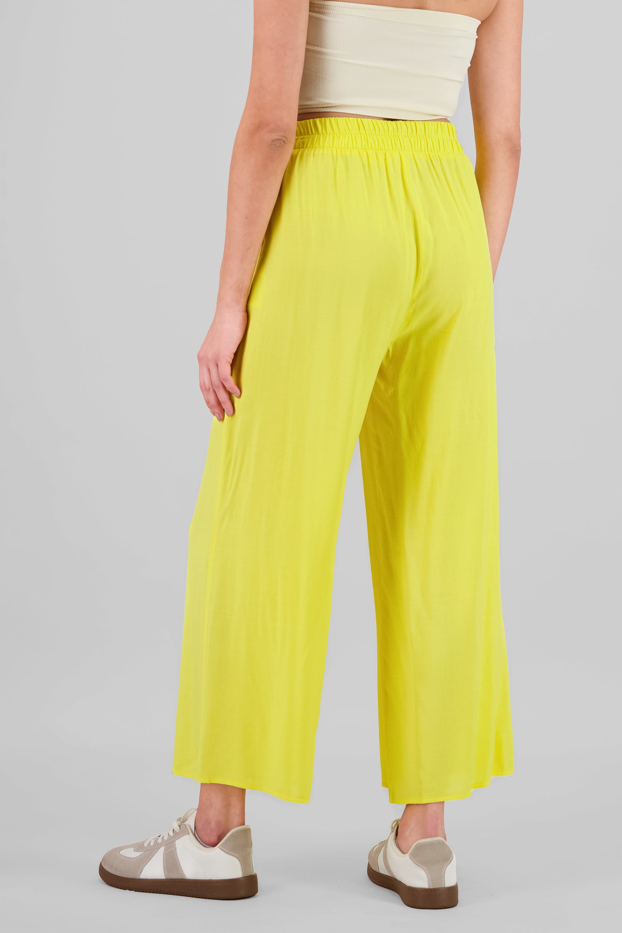 Pantalón Wide Leg Cintura Alta Fruncida AMARILLO PASTEL